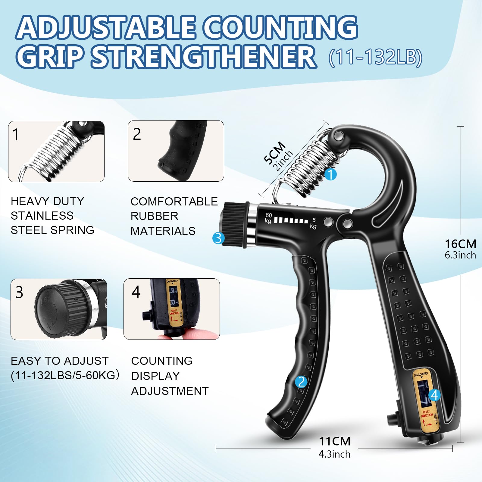PCS Grip Strength Trainer Kit, Hand Gripper Strengthener, Forearm Strengthener,