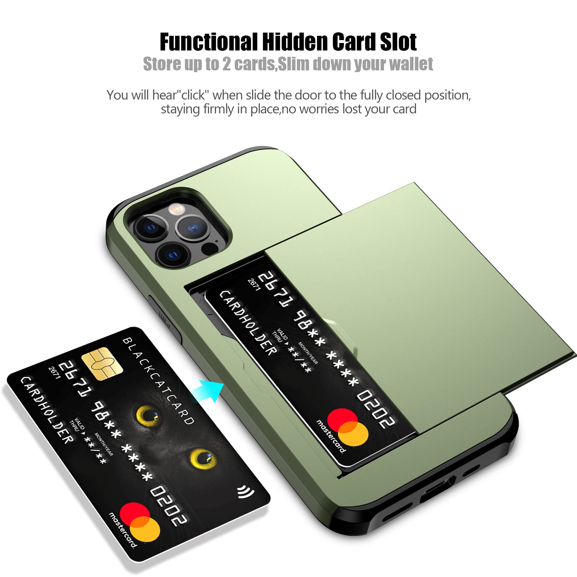 iPhone 12/iPhone 12 Pro Case with Card Holder Heavy Duty Protective Dual Lay