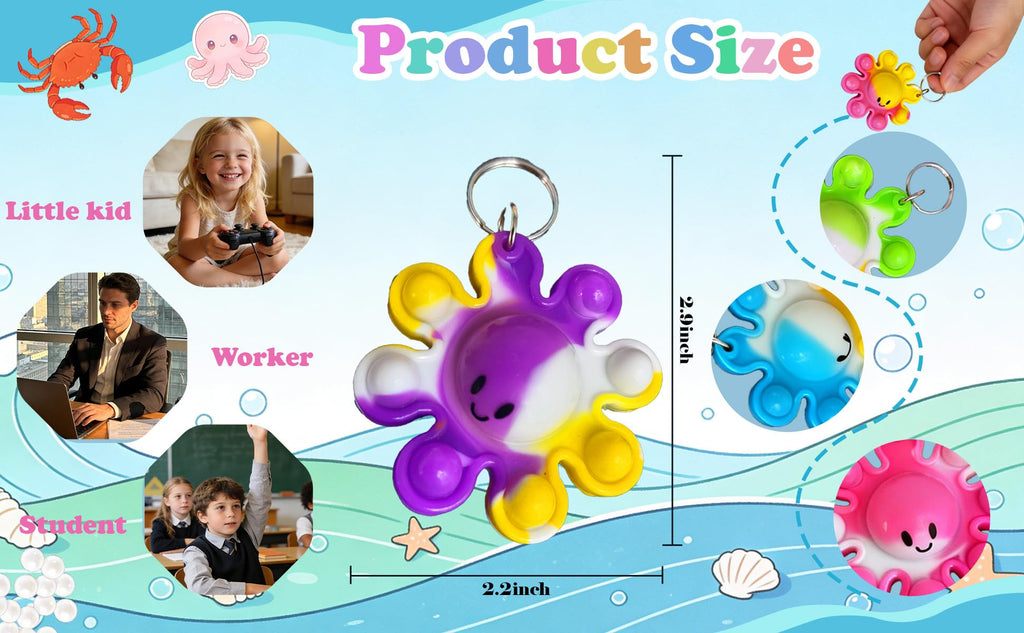 packs Bulk Octopus Sea Animal Supplies Mini pop Fidget Keychain，birthday Part