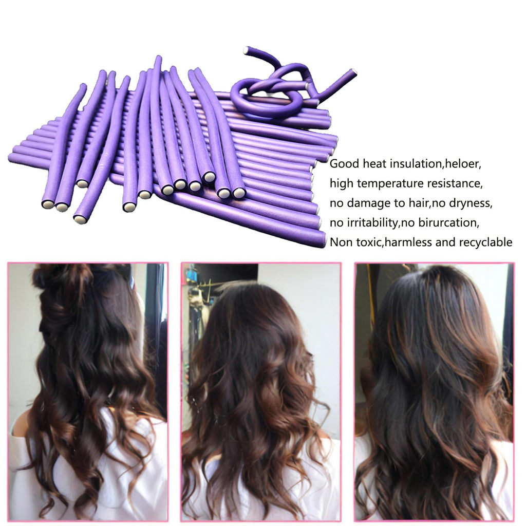 Foam Hair Rollers 10 Pack — No-Heat Curling Rods for Long & Short Hair, Purple