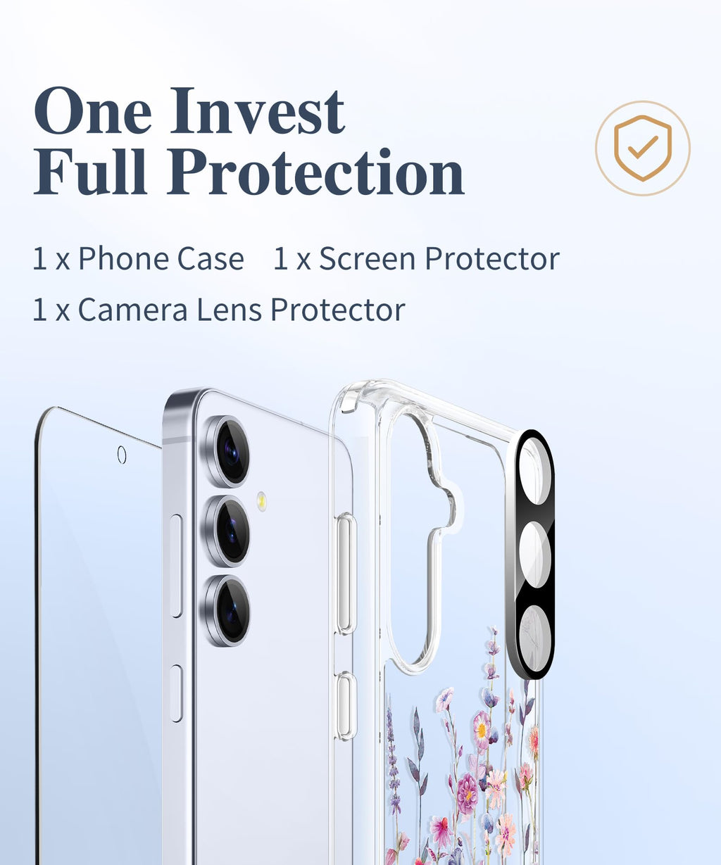 for Samsung Galaxy S25 Case, Clear Floral Slim Shockproof Protective Women Phone