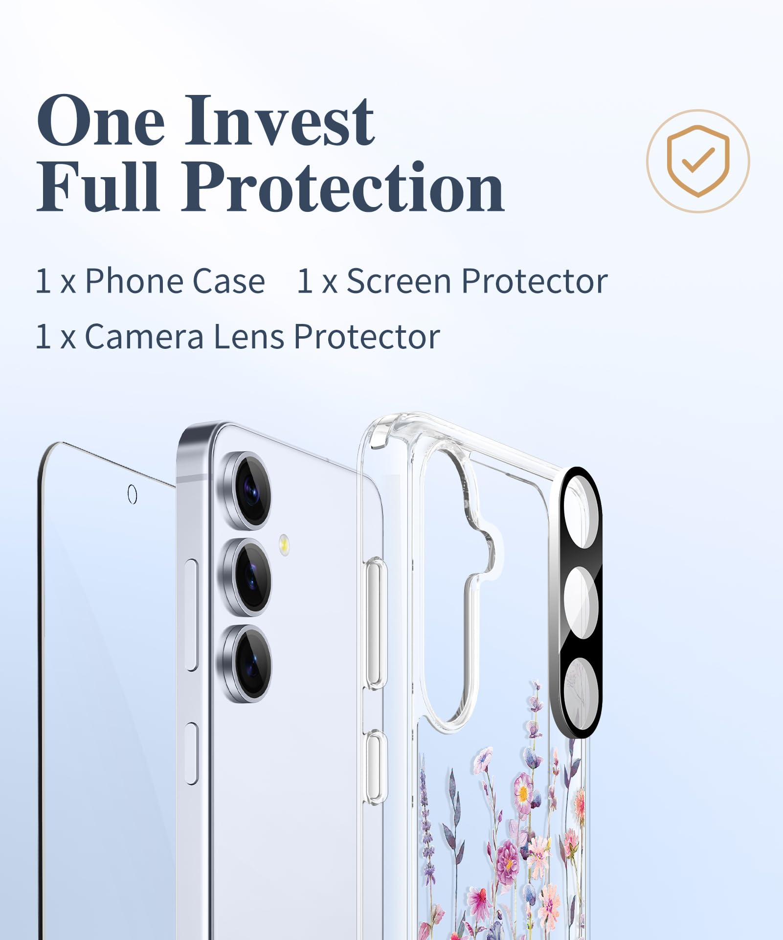for Samsung Galaxy S25 Case, Clear Floral Slim Shockproof Protective Women Phone
