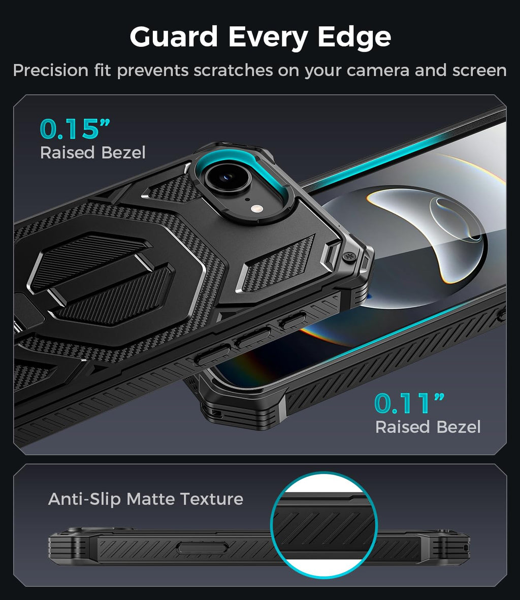 iPhone 17e Case/iPhone 16e Case with Screen Protector & Invisible Kickstand,