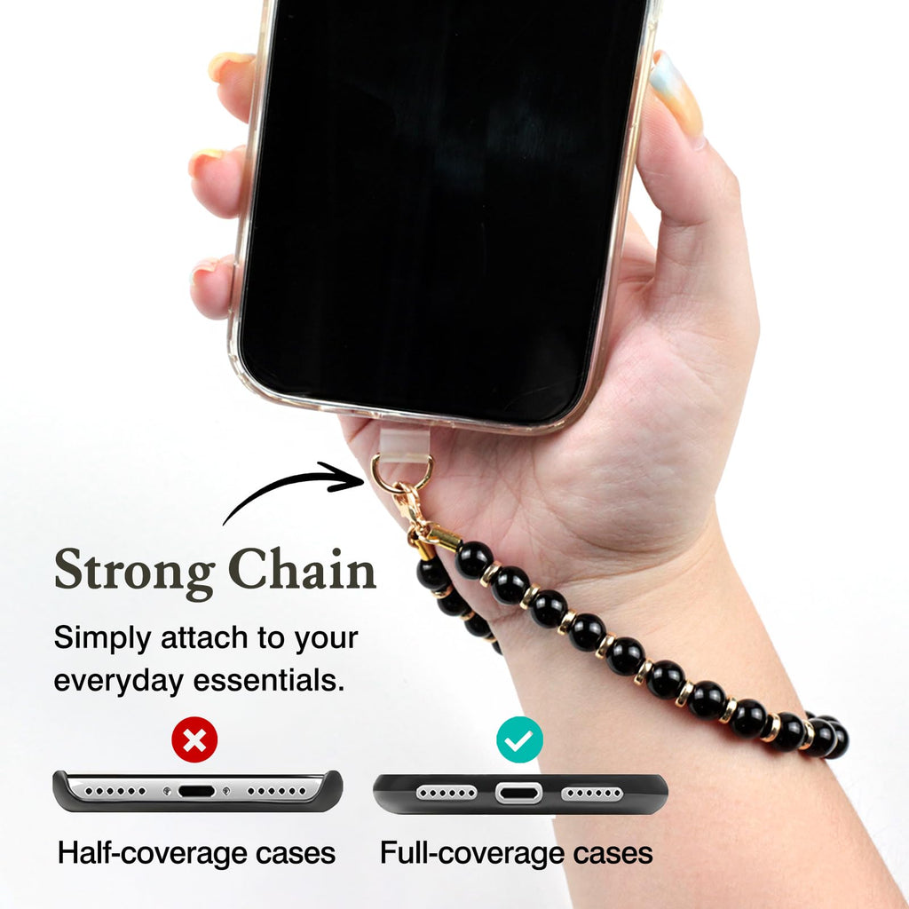 Marble Beaded Phone Wristlet Strap With Tether Tab – Hands-Free Bracelet Lanyard