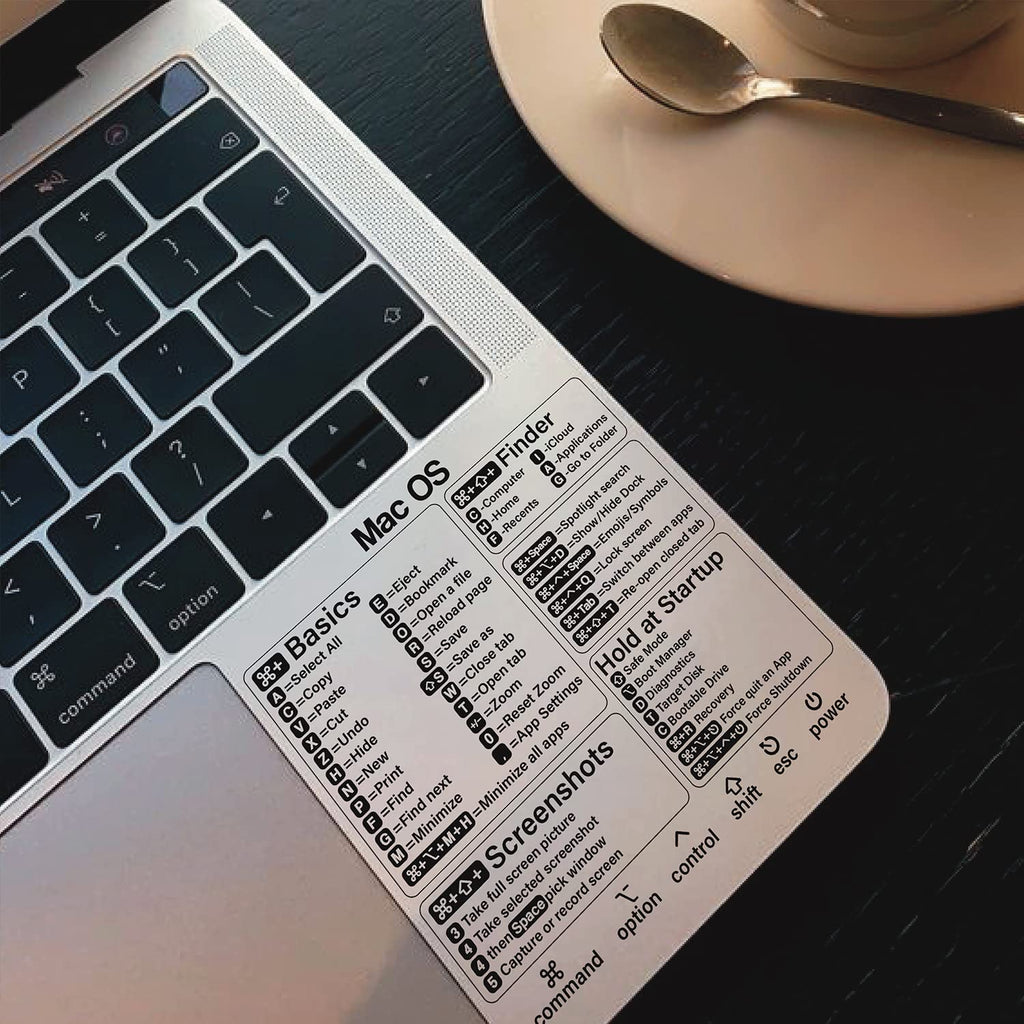 '- Mac OS Shortcuts Sticker (M1+Intel), Laptop Keyboard Shortcut