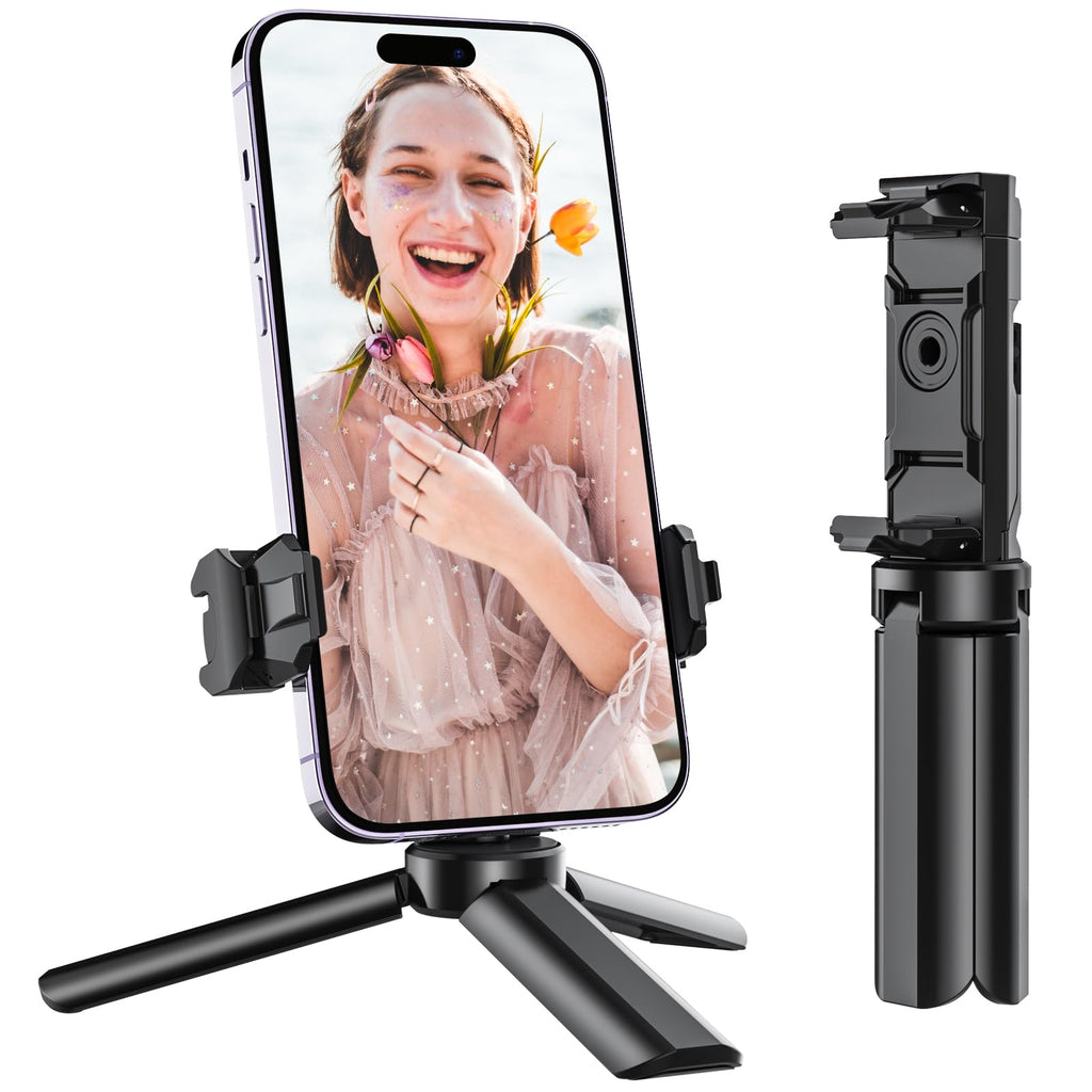 Mini Tripod with Universal Phone Holder & Cold Shoe, Lightweight Phone Stand & C