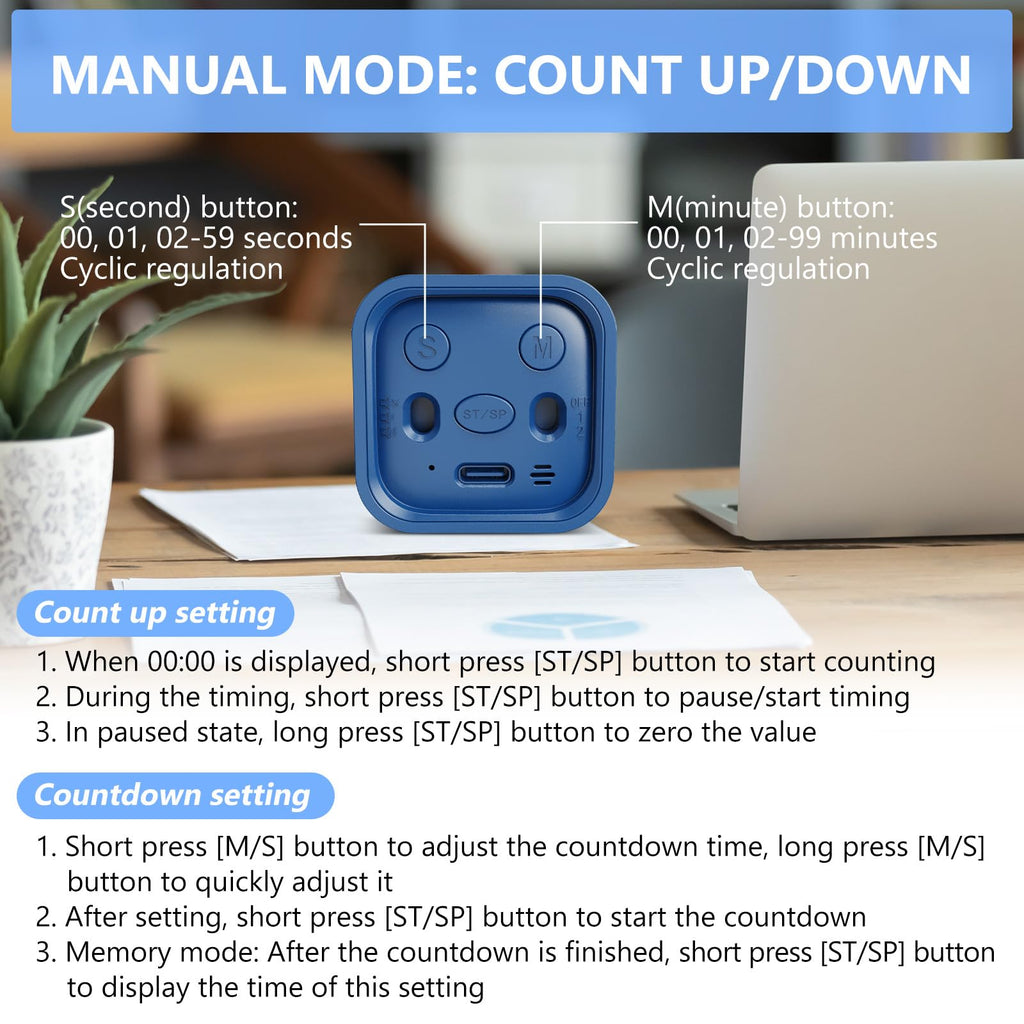 Cube Timer, 5/10/30/60 Min & Custom Count Down, Included Pause & Resume Feature,