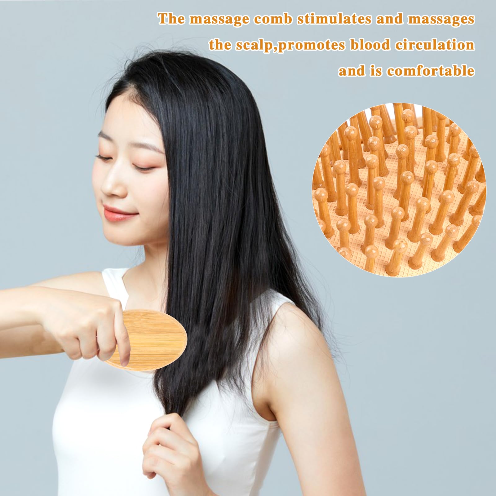 Brush, Wooden Scalp Massage Comb Portable Anti-Static Hairbrush with Air Cu