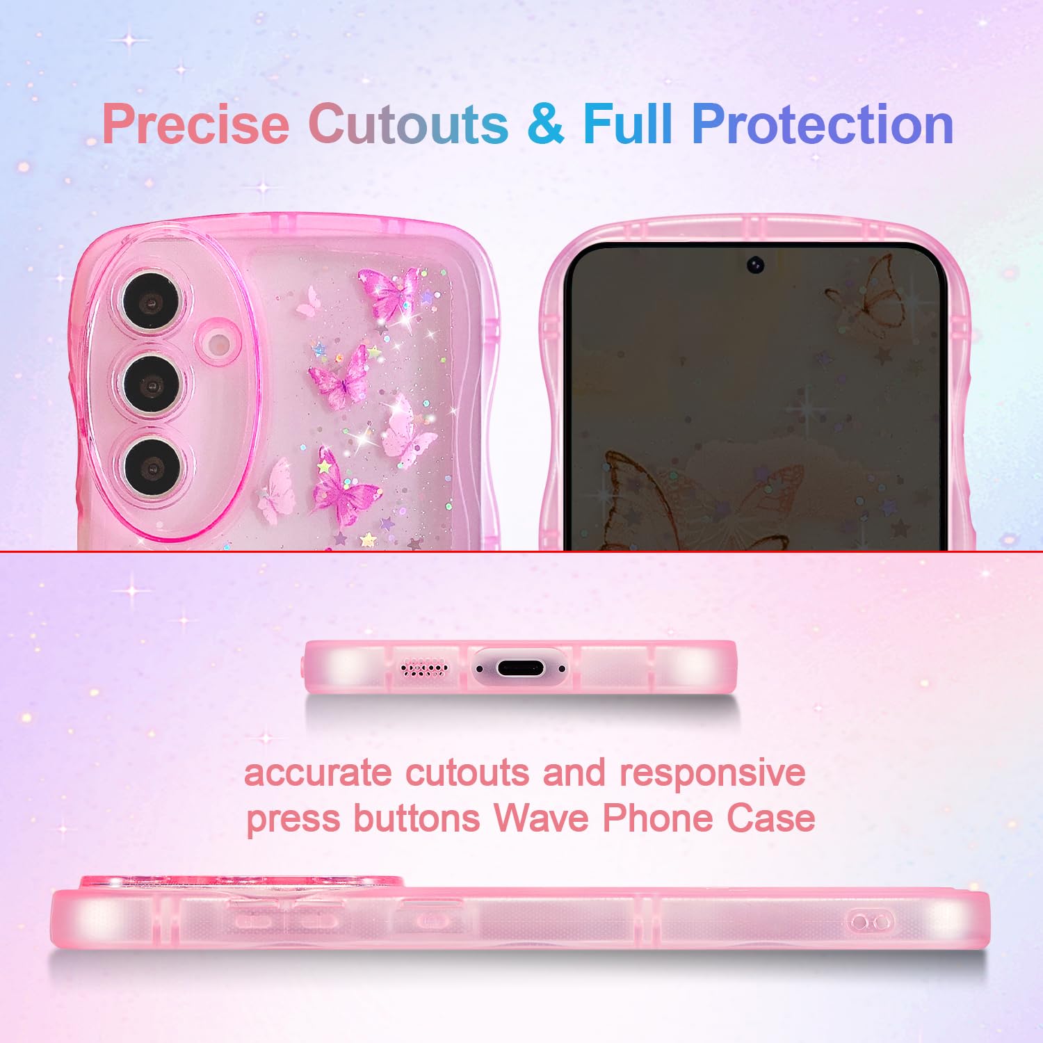 Wave Butterfly Case for Samsung Galaxy A16 4G/5G Case, Pretty Bling Star Butterf