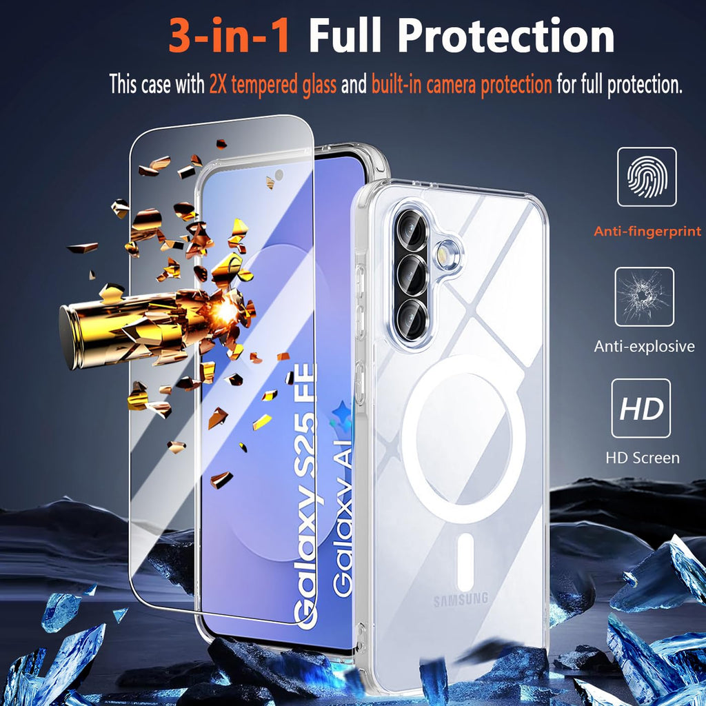 Samsung Galaxy S25 Fe Case With Screen Protector 2X, Magsafe,Phone Case Slim