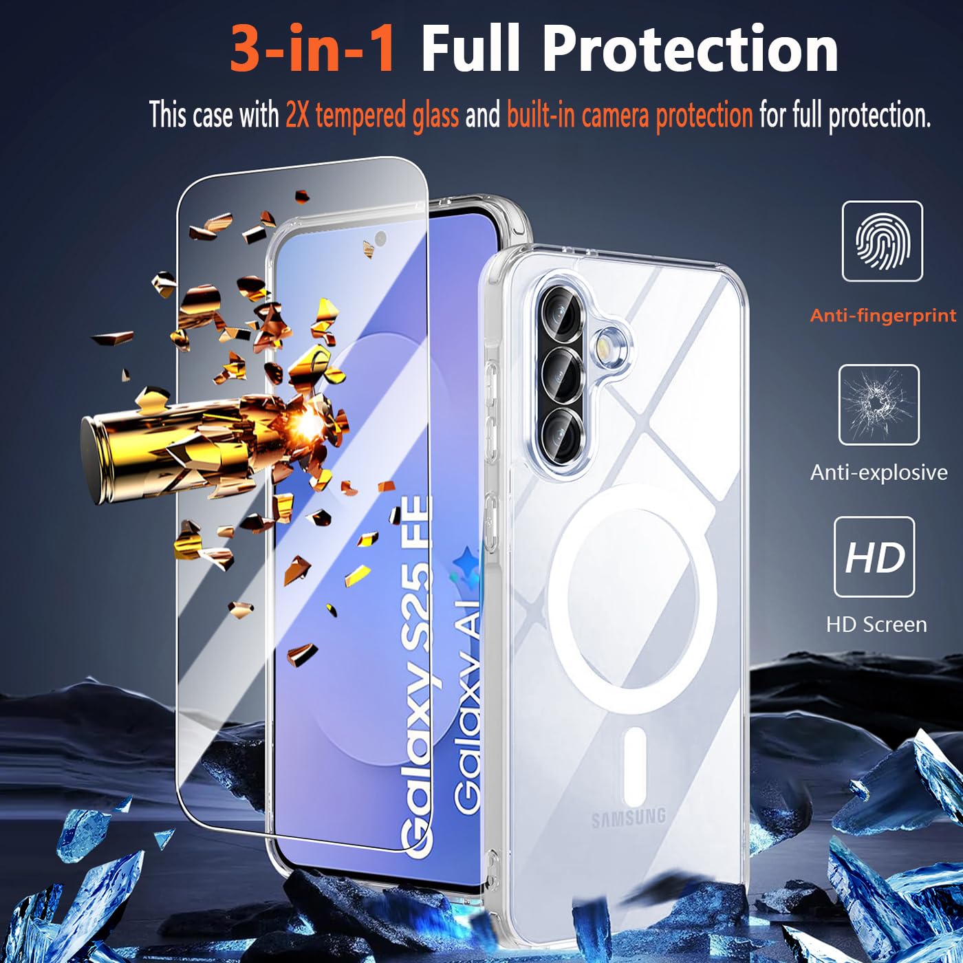 Samsung Galaxy S25 Fe Case With Screen Protector 2X, Magsafe,Phone Case Slim