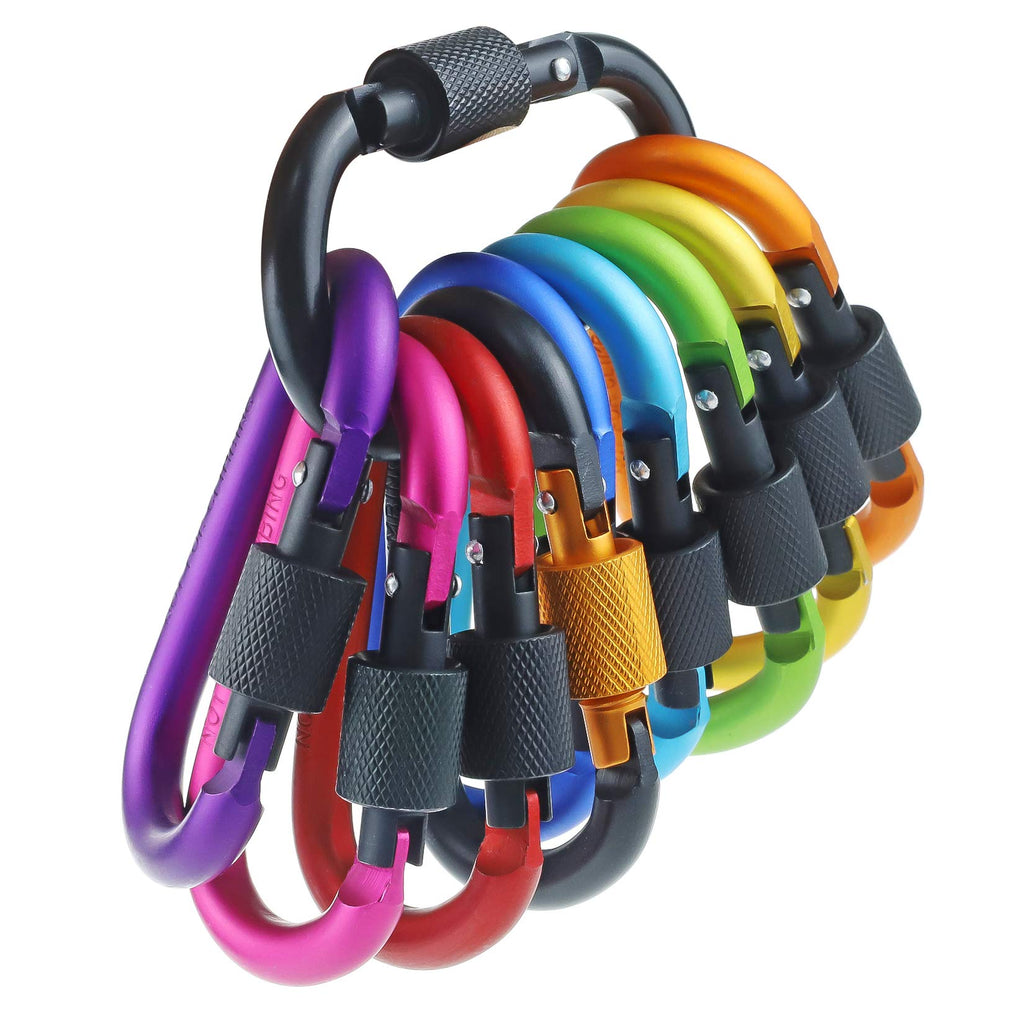 Pack Aluminum D Ring Key Rings Hiking Clips Locking Carabiner for Hiking Camping