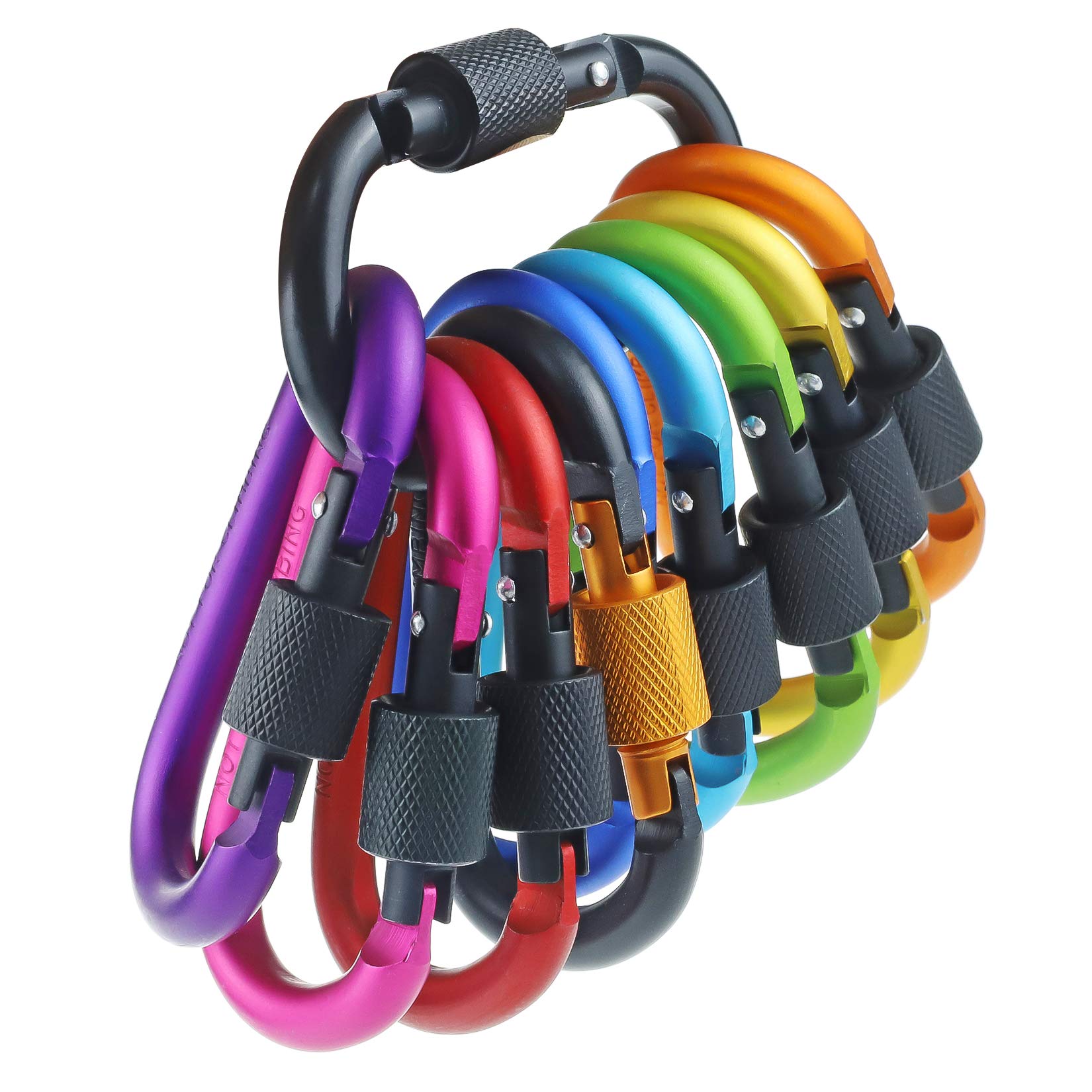 Pack Aluminum D Ring Key Rings Hiking Clips Locking Carabiner for Hiking Camping