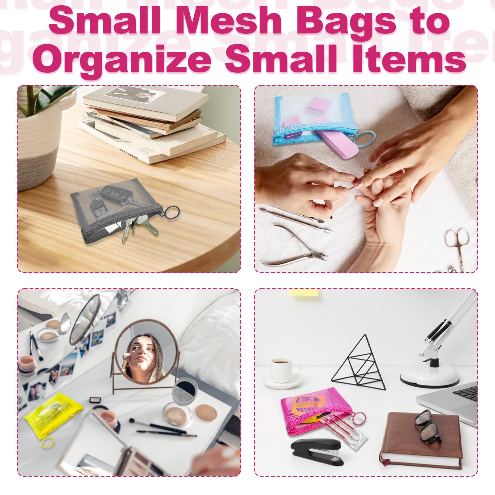 Pack), Small Mesh Bags with Zipper Nylon Makeup Pouches Bag Cosme