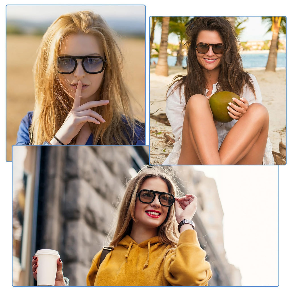 Pack Retro Square Aviator Sunglasses for Women Men 70s Fashion Sun Glasses wit