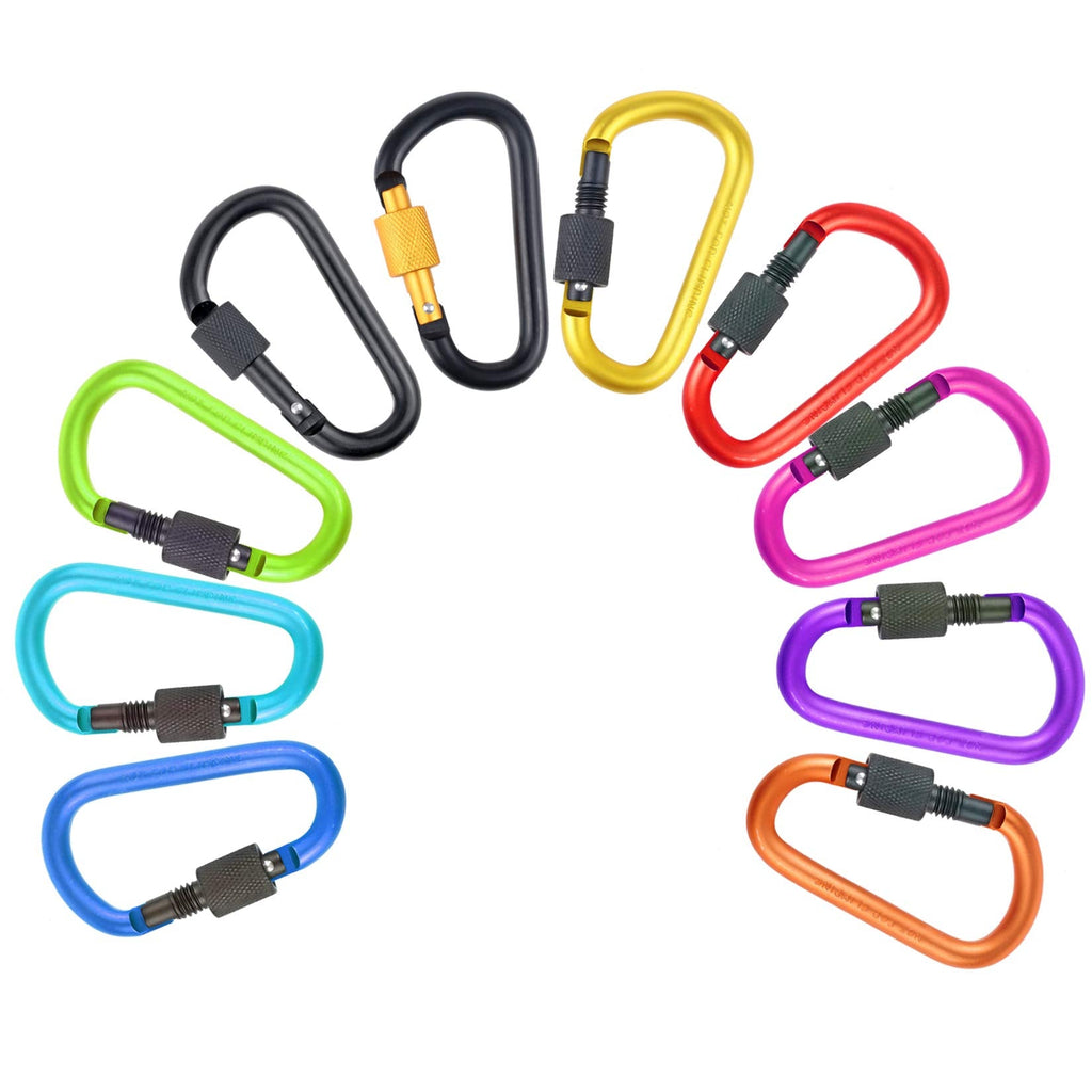 Pack Aluminum D Ring Key Rings Hiking Clips Locking Carabiner for Hiking Camping