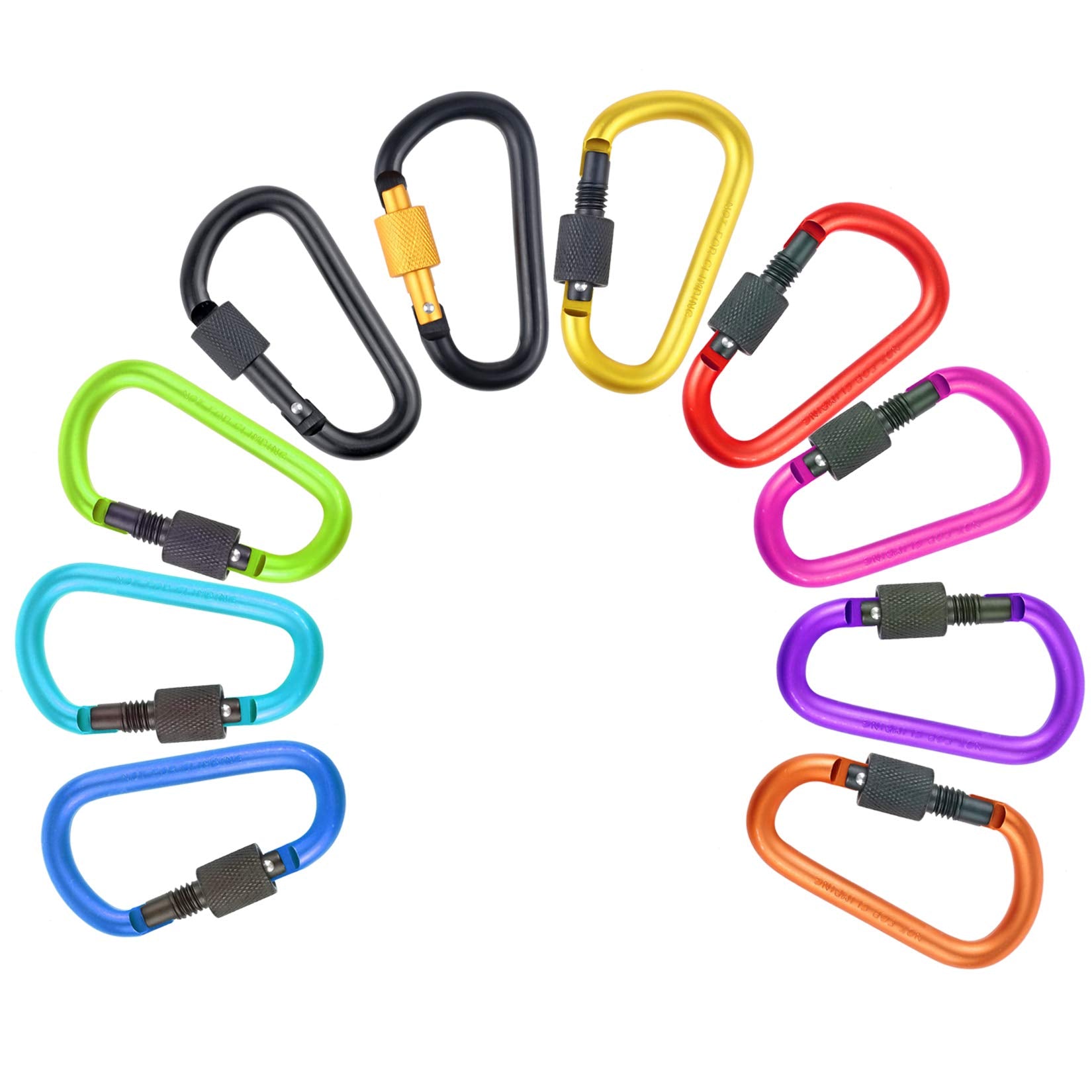 Pack Aluminum D Ring Key Rings Hiking Clips Locking Carabiner for Hiking Camping
