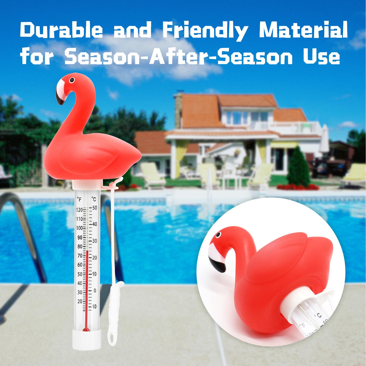 Pool Thermometer, Large Size Easy Read for Water Temperature with Strin