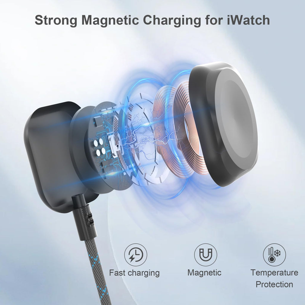 Multi Charging Cable for Apple Watch, iPhone & Galaxy - USB C/Lightning/Mic