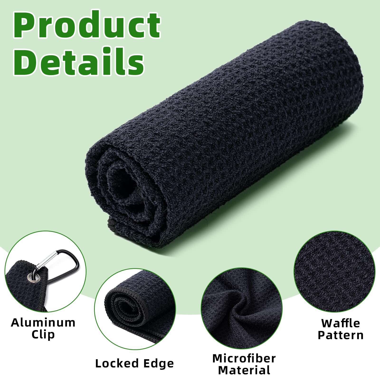 3 Pack Golf Towels(16" X 16") with Carabiner Clip,Microfiber Fabric Waffle Patte