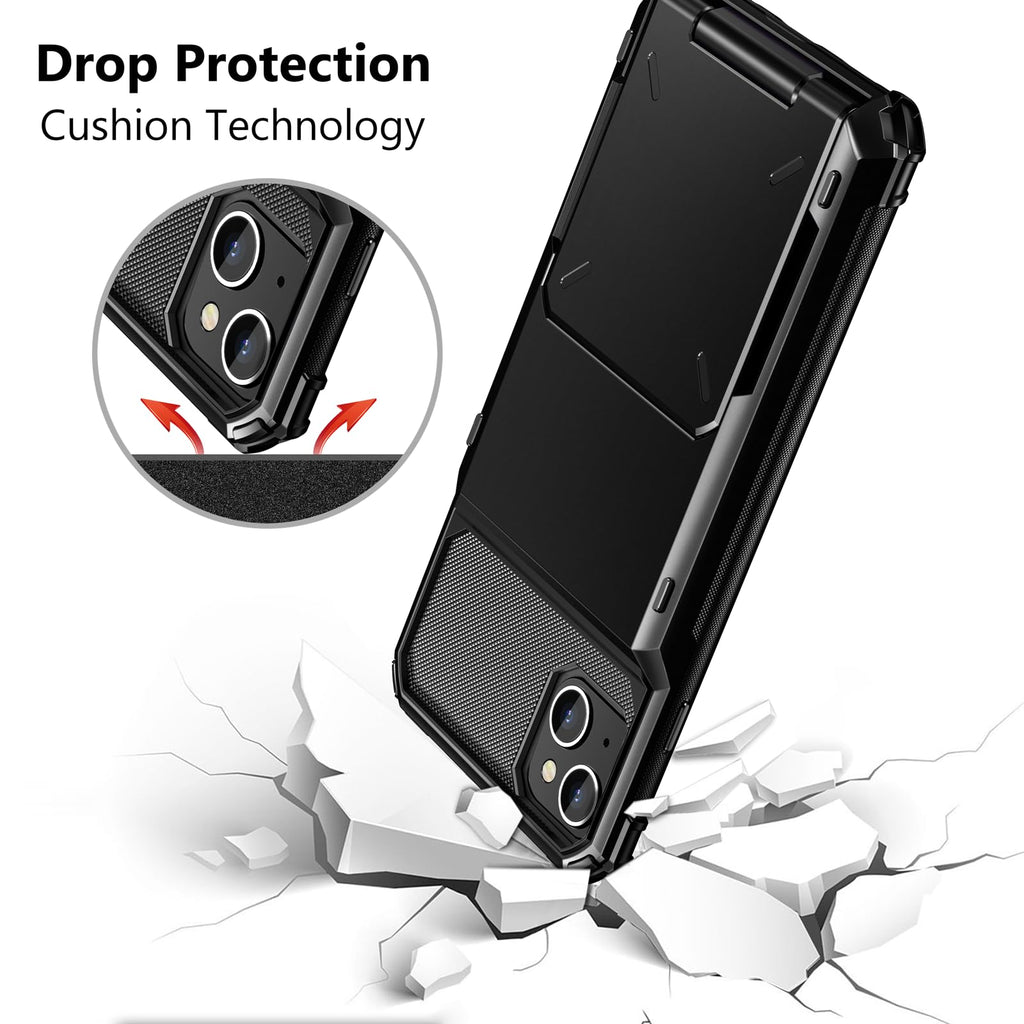 with iPhone 15 Case with Card Holder, 4-Card Dual Layer Heavy Duty Sh