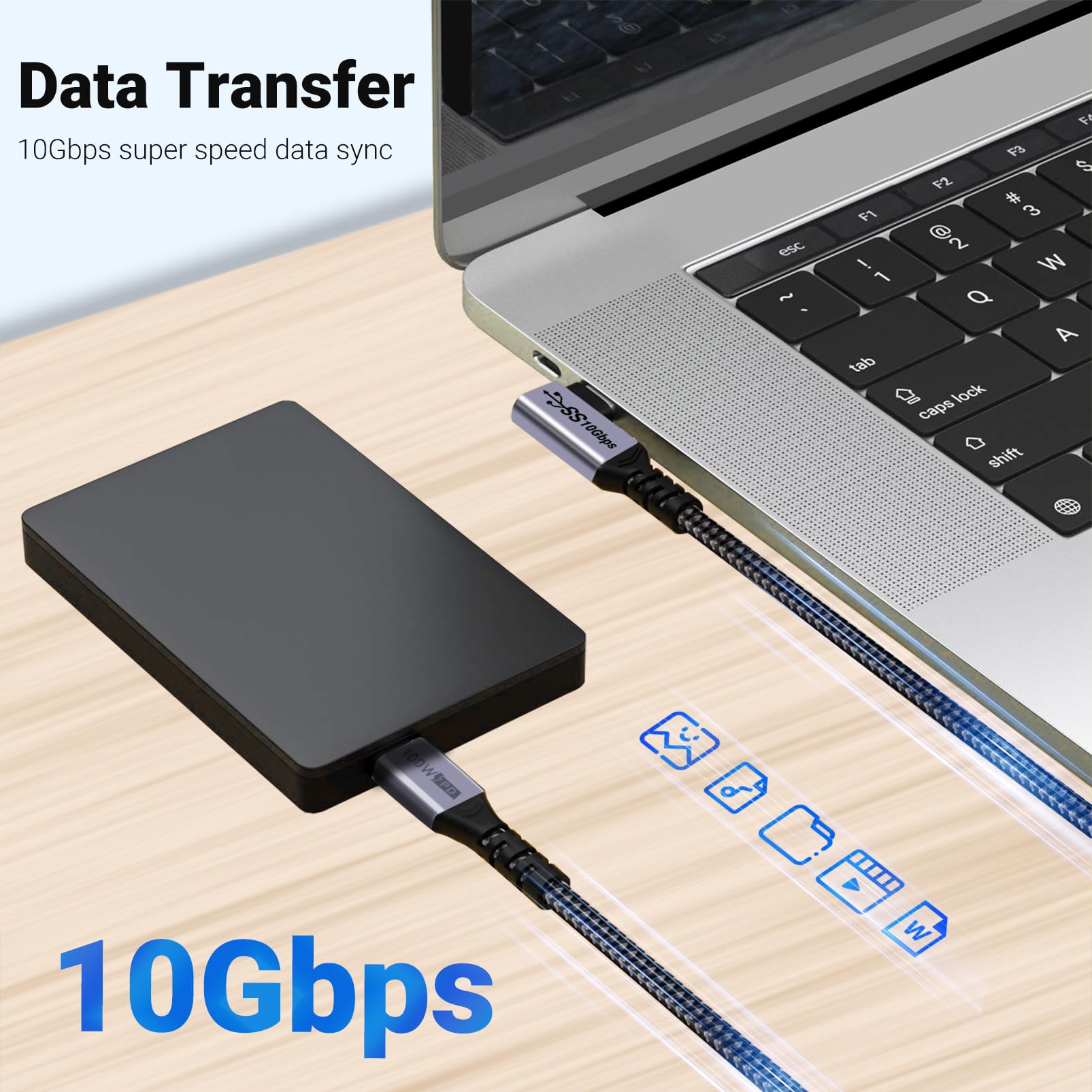 Short Usb C Cable 3.1 Right Angle [1.5Ft 2 Packs], 5A Fast Charging, 10Gbbps Hig