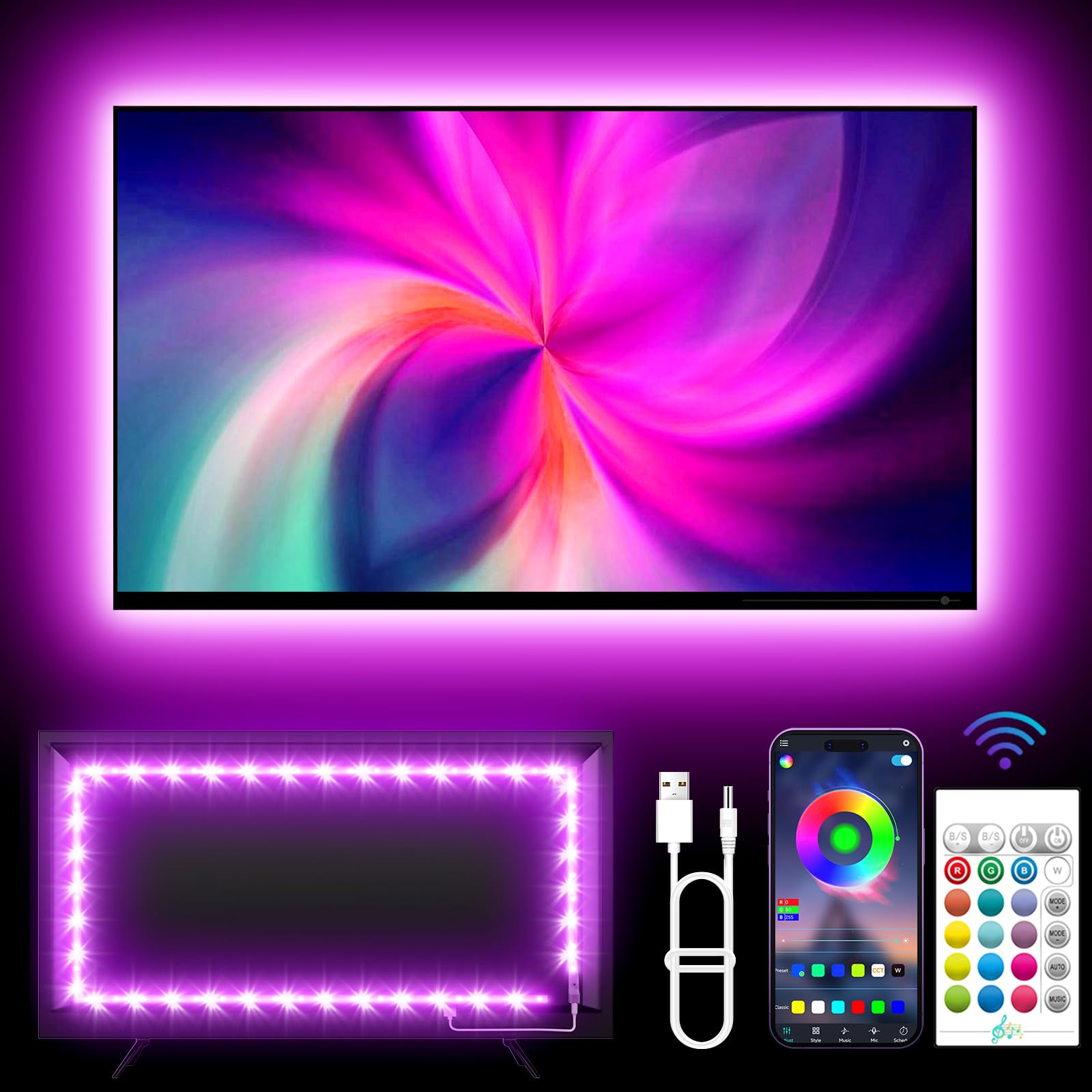 Backlights, 13.1Ft Led Lights For 32-65 Inch Tv, Rgb Tv Led Lights Behind, Music