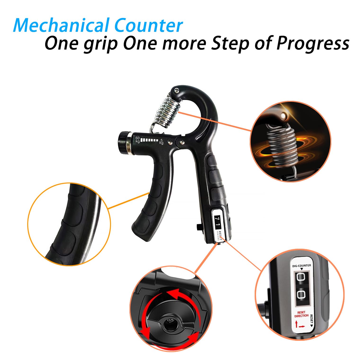 Hand Grip Trainer Number Counter Forearm Finger Wrist Gripper Exerciser 5-60kg A