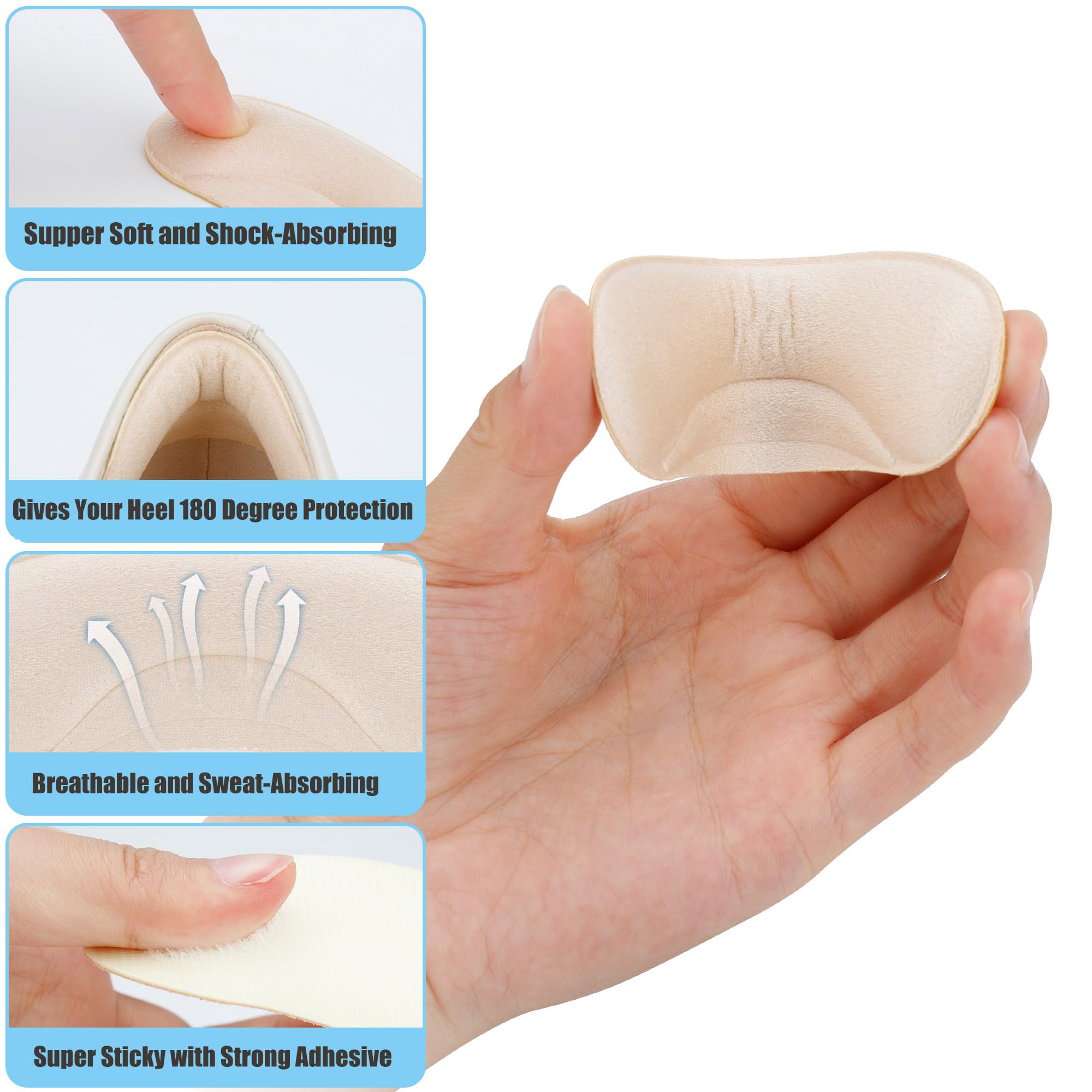 Pairs Heel Cushion Pads for Too Big Shoes - Protectors to Prevent Heel Pain, Bli