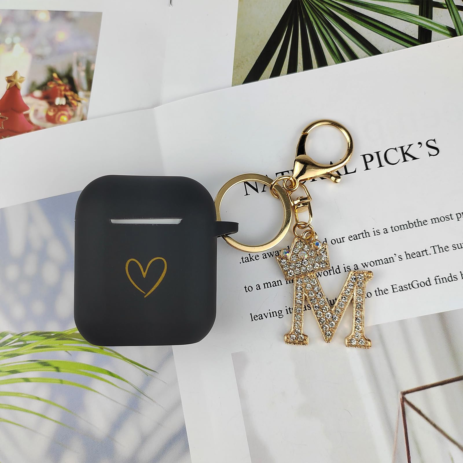 Case Cover, Soft Silicone Case With Gold Heart Pattern For Airpods 2&1 Generatio
