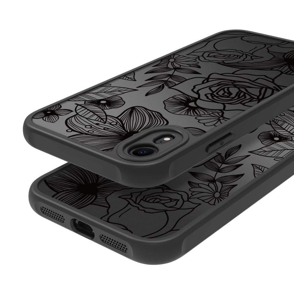 Flower Phone Case Compatible with iPhone XR, Rose Aesthetic Black Line Art
