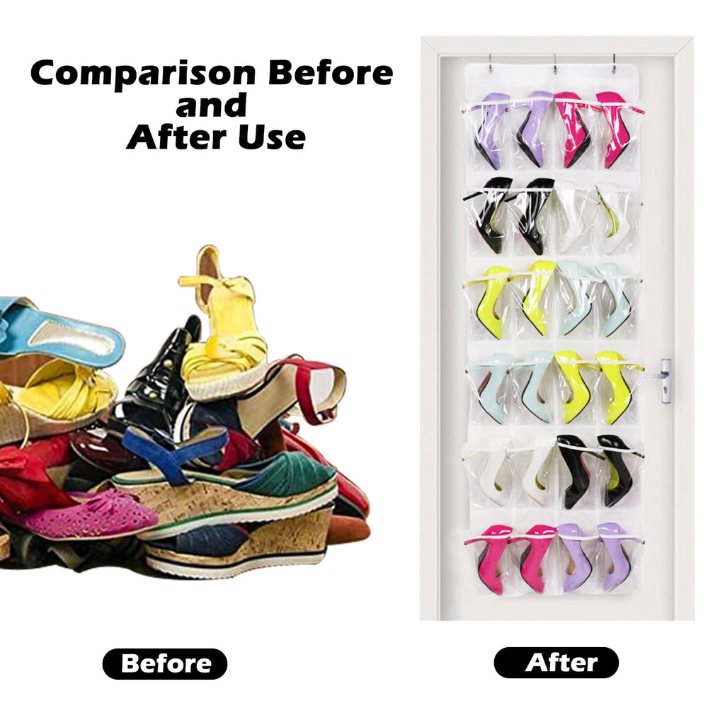 Shoe Organiser 24 Pockets — Folding Hanging Mesh Organiser with Hooks for Bedroo