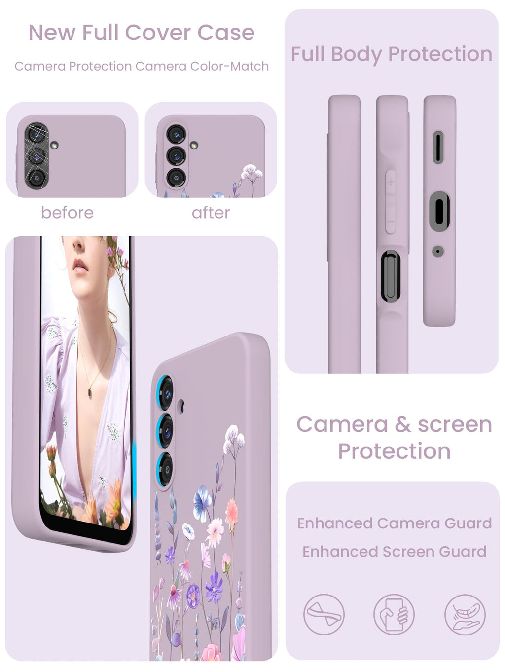 for Samsung Galaxy A17 5G Case, Girls Women Florals Liquid Silicone Phone Case,