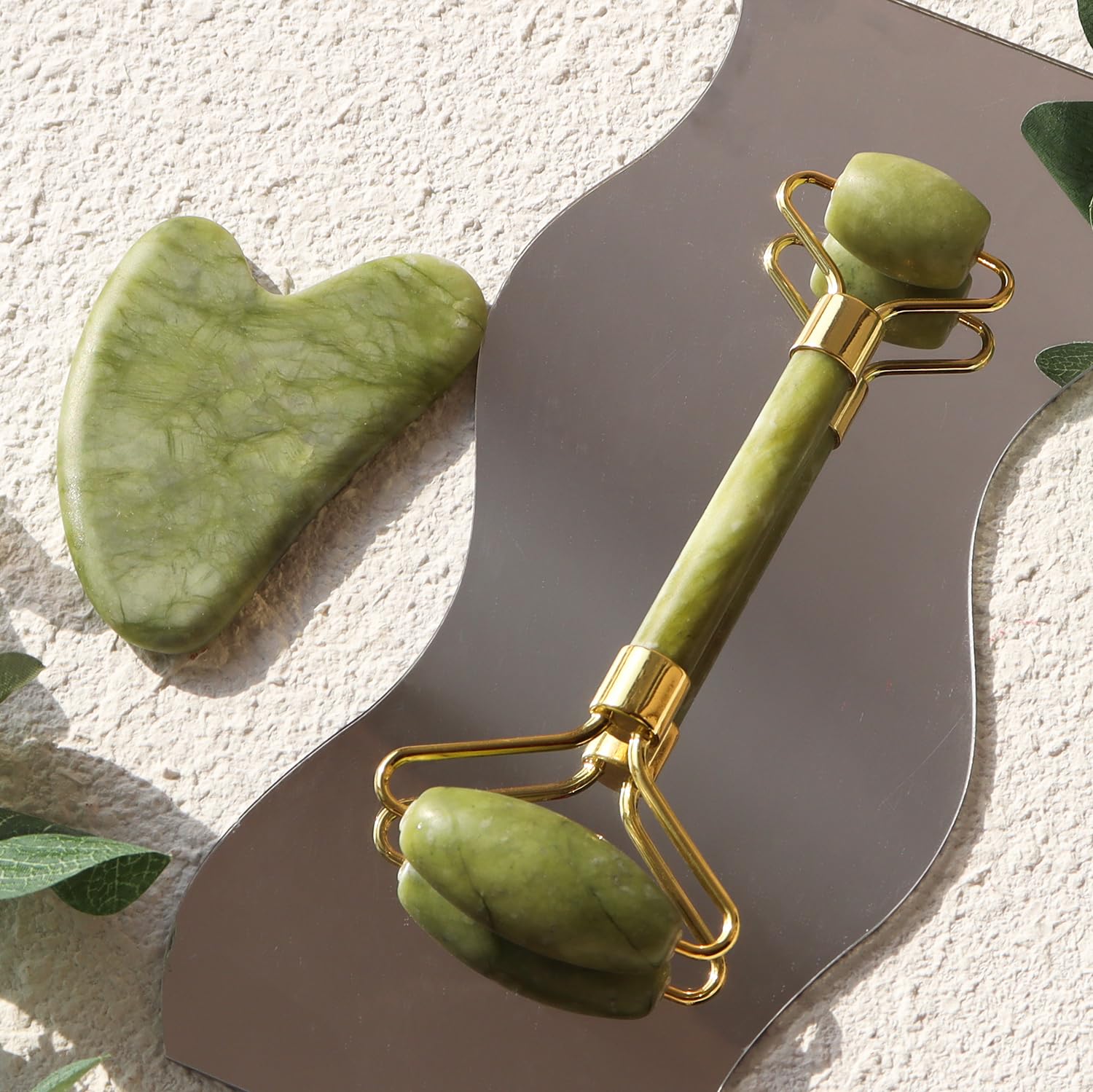 Jade Roller & Gua Sha Set — Cooling Firming Facial Sculpting Tool for Jawline &