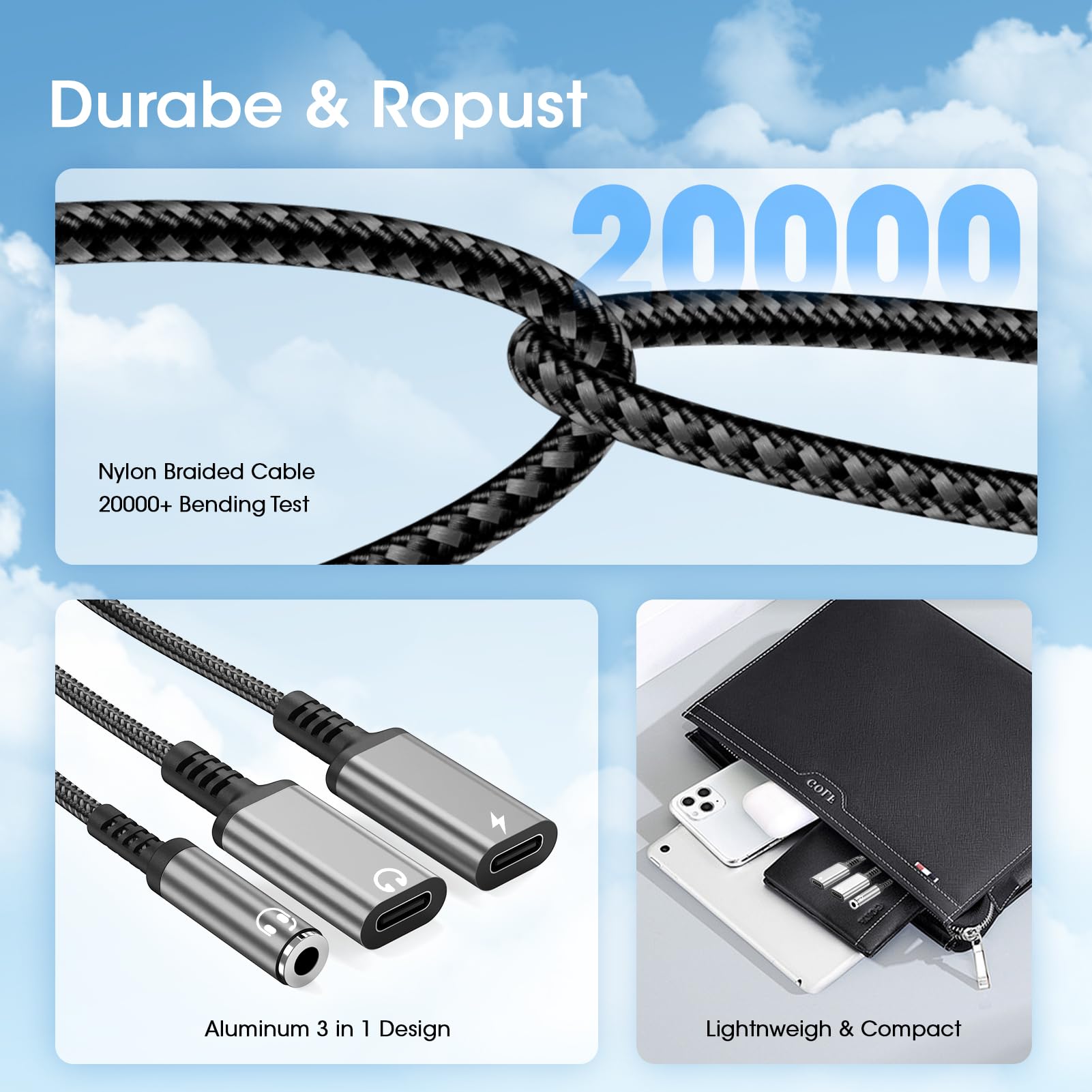 To 3.5Mm Headphone And Charger Adapter, 3 In 1 Dual Type C Aux Splitter Charger