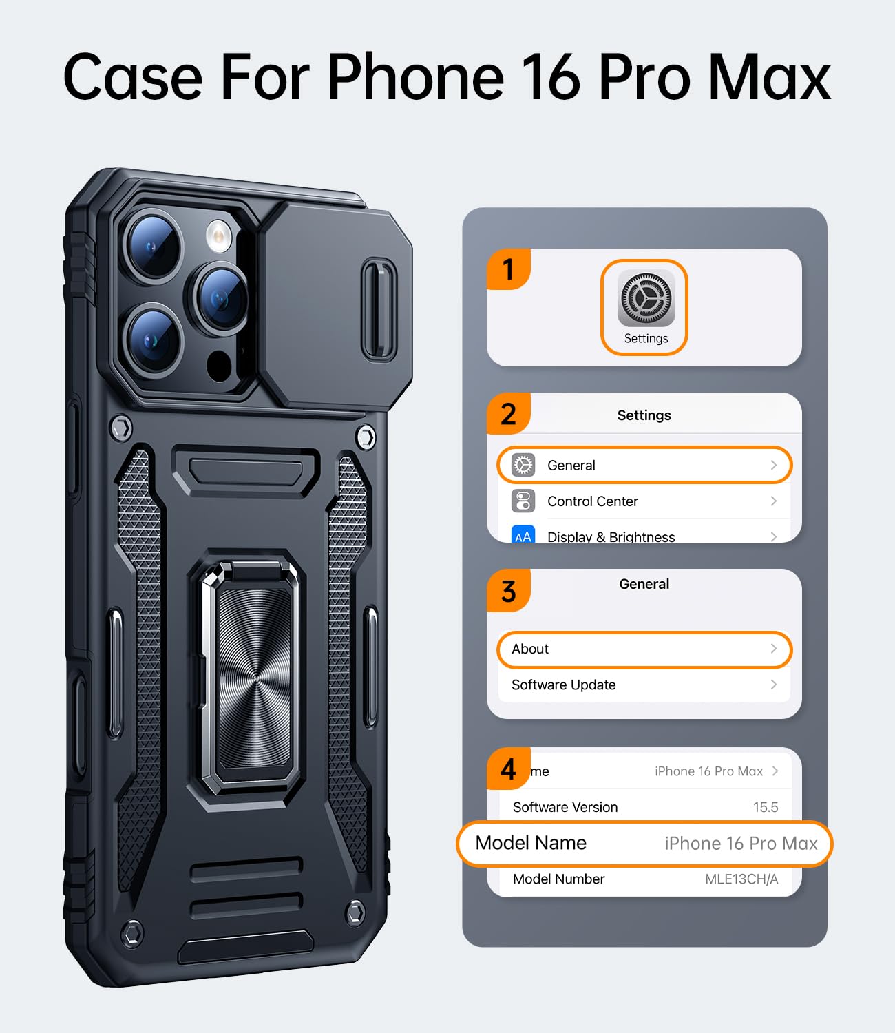 Phone Case Compatible for iPhone 16 Pro Max with Camera Cover Military Gra
