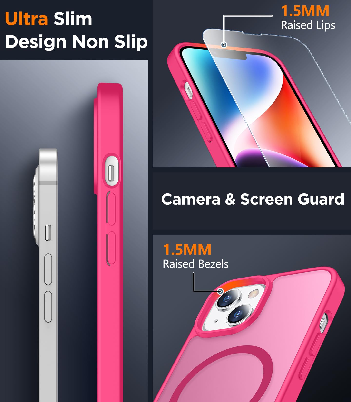 for iPhone 13 Case for iPhone 14 Case, Magnetic Translucent [2 Pack Tempered Gla