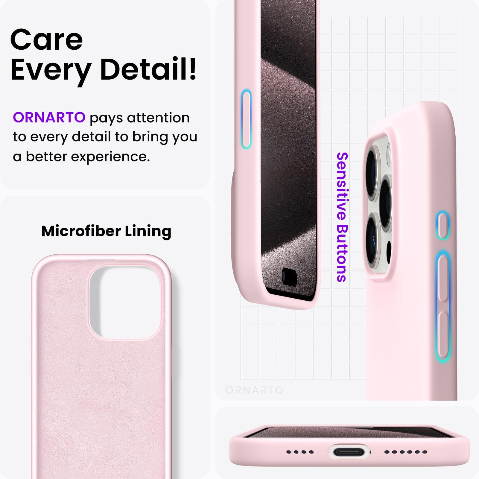 15 Pro Max Case 6.7", Slim Liquid Silicone 3 Layers Soft Gel Rubber Shockproof P