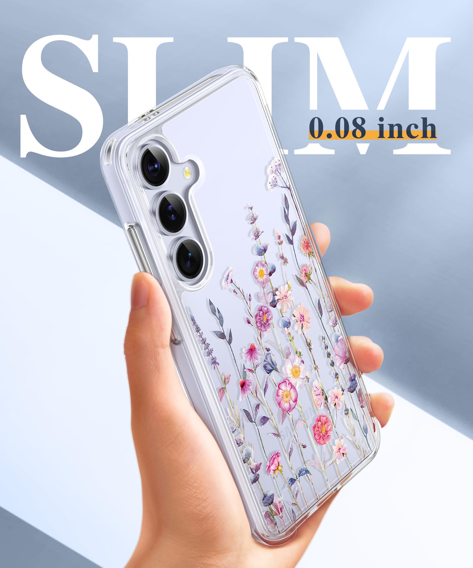 for Samsung Galaxy S25 Case, Clear Floral Slim Shockproof Protective Women Phone