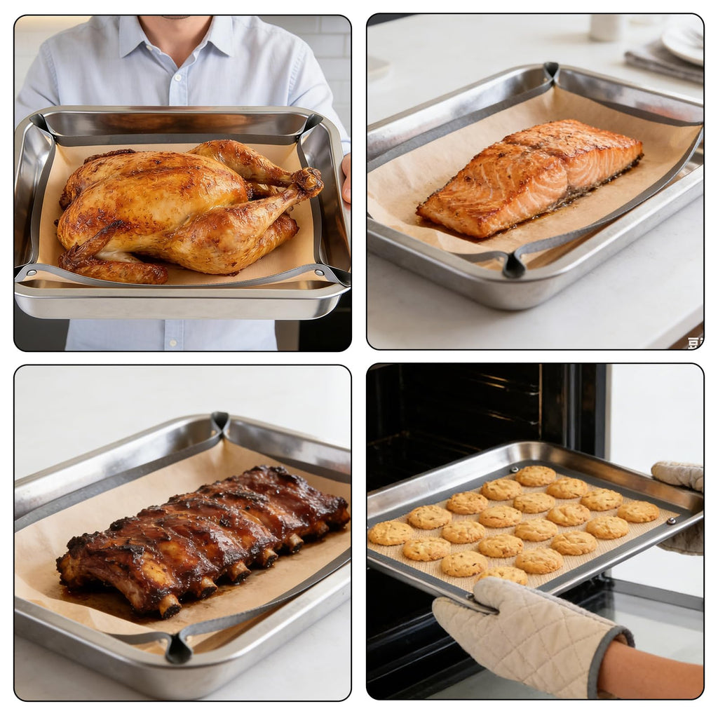 Baking Mat with Buckle — No-Leak Non-Stick Oven Liner with Snap-Lock Corners