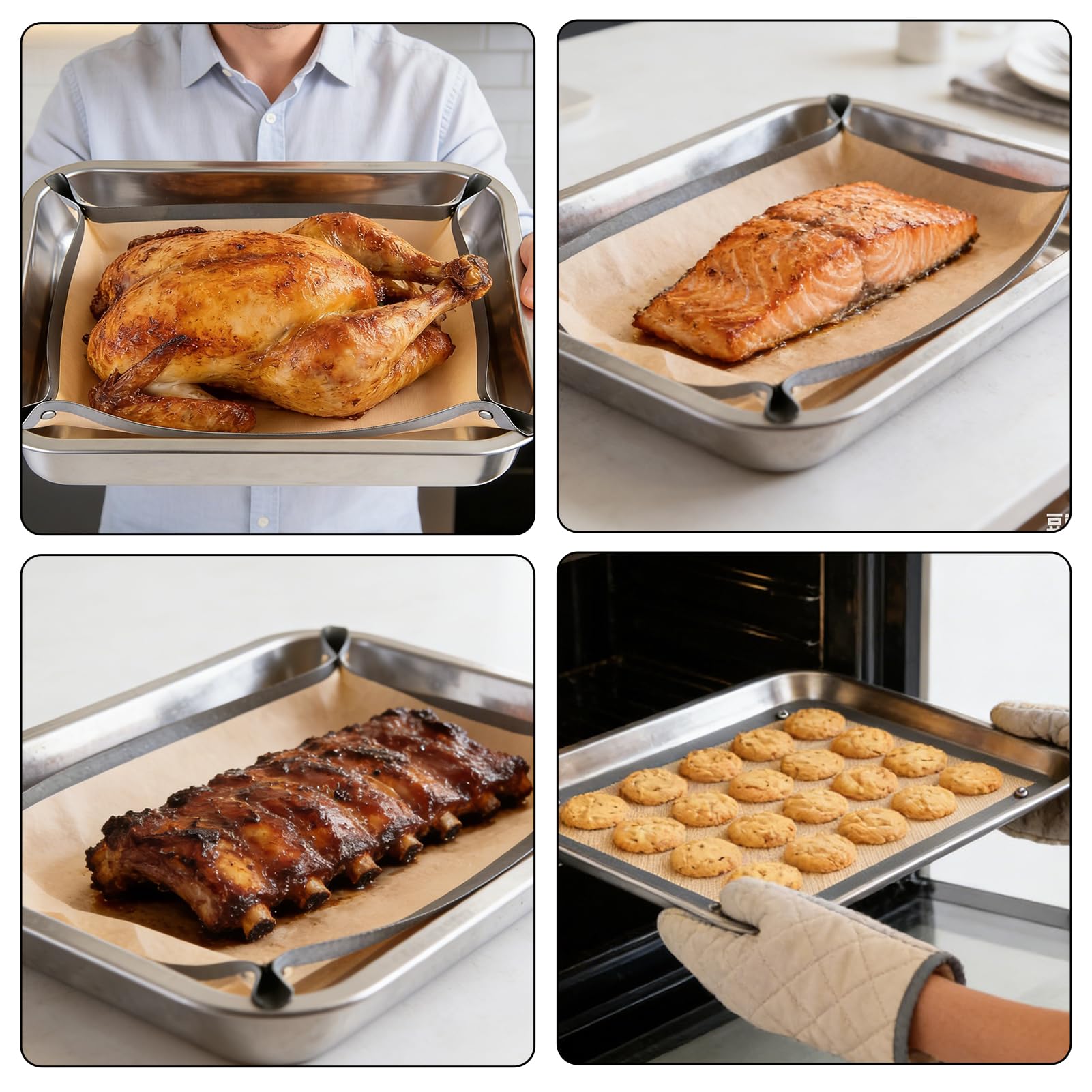 Baking Mat with Buckle — No-Leak Non-Stick Oven Liner with Snap-Lock Corners