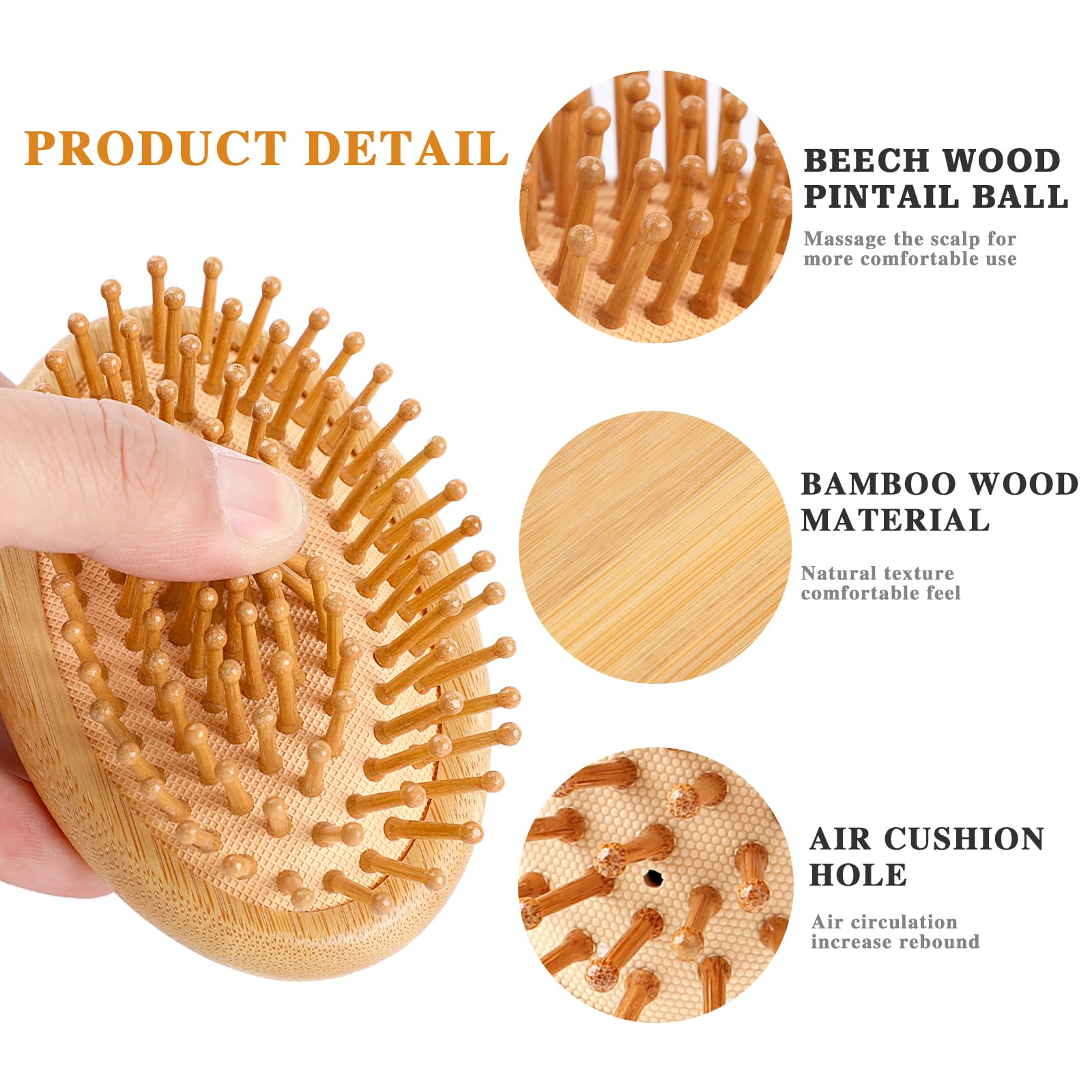Brush, Wooden Scalp Massage Comb Portable Anti-Static Hairbrush with Air Cu