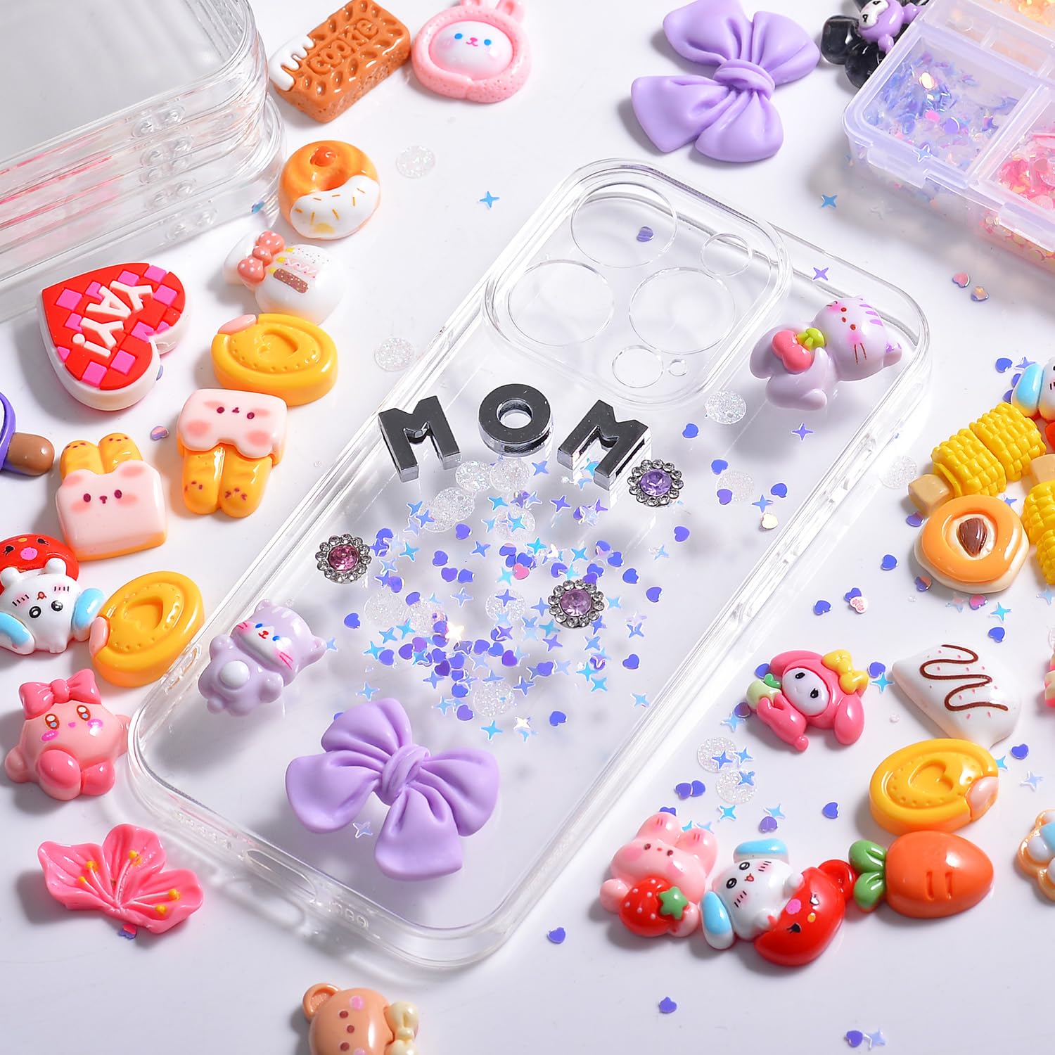 Pack Phone Junk Case for iPhone 13 14 15 16, DIY Decorative Clear Crystal Tran