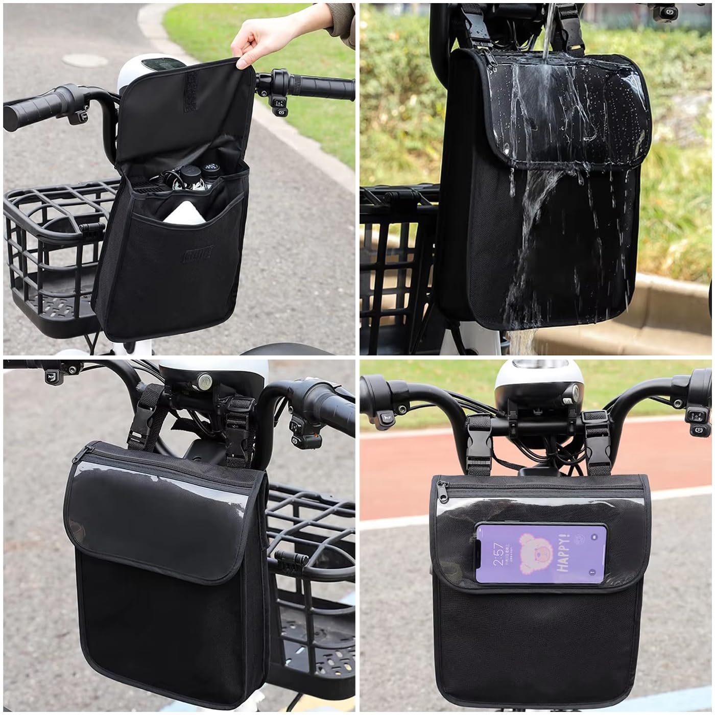 Bag Storage Pouch Handlebar Attachement Large Capacity with Wat