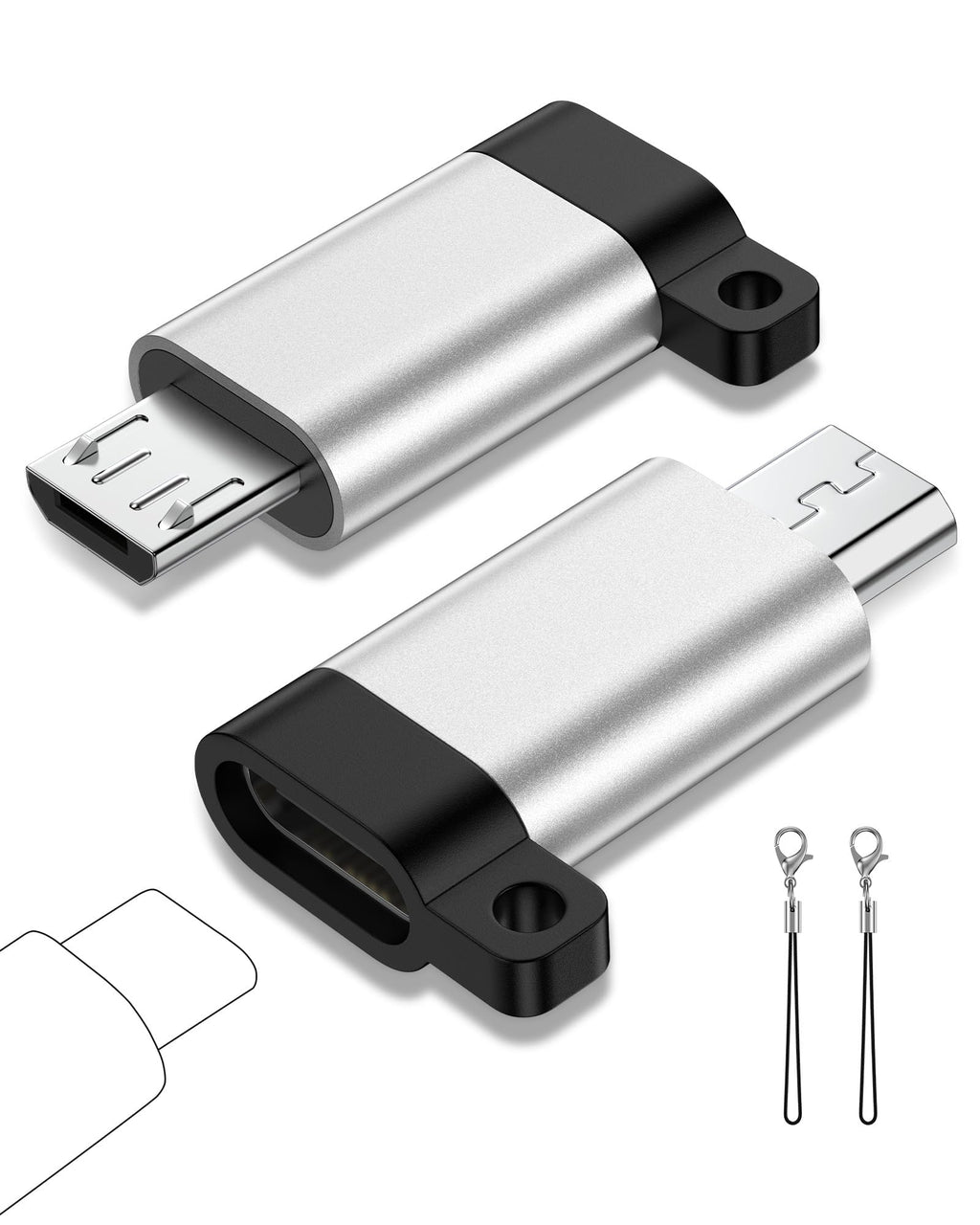 USB to USB C Adapter, 2-Pack Type C Female to Micro USB Male Converter, USB C to
