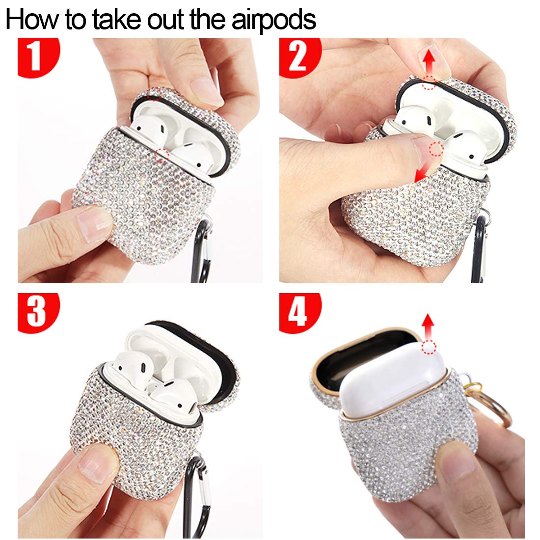 Case For Airpods With Keychain, Shockproof Protective Premium Bling Rhinestone C