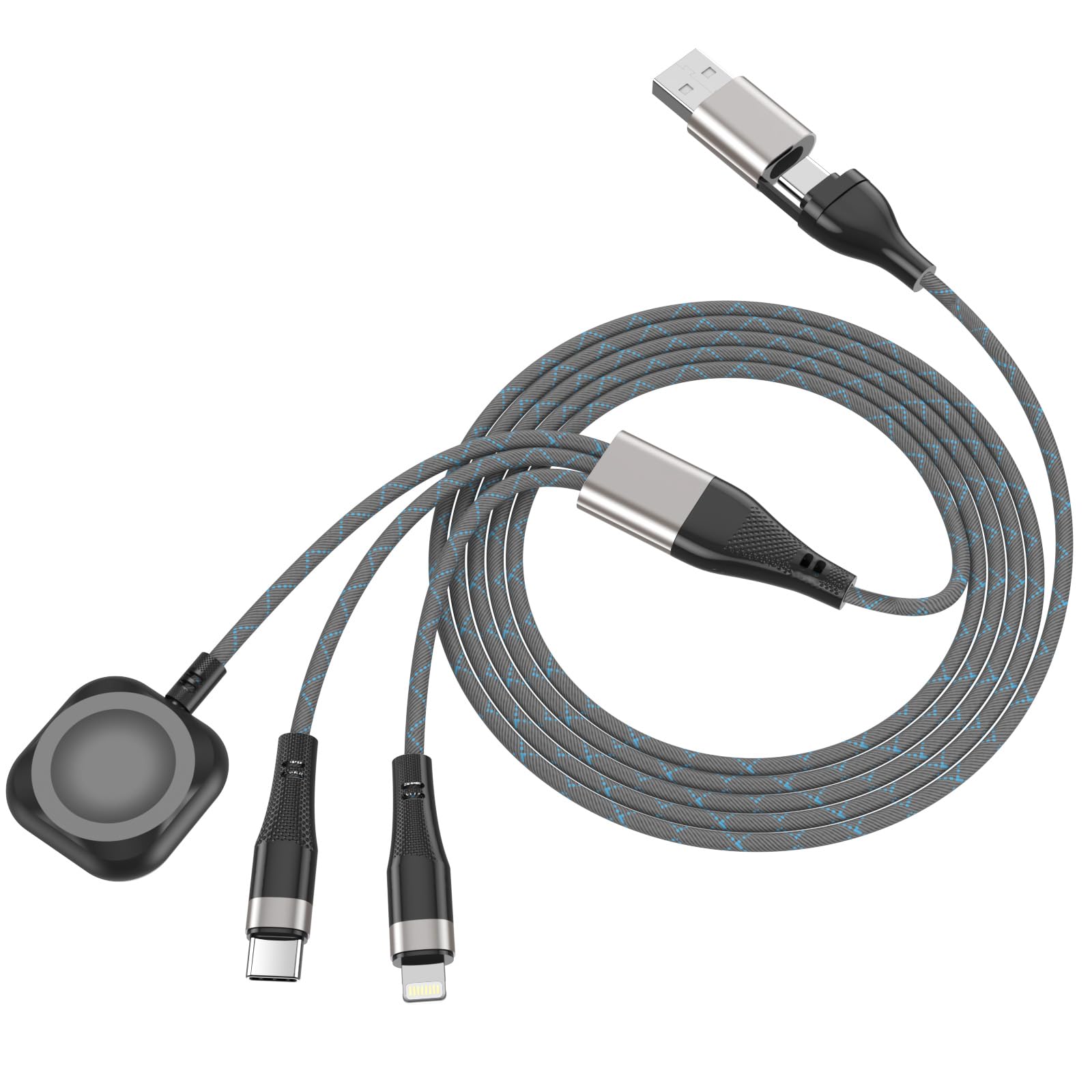 Multi Charging Cable for Apple Watch, iPhone & Galaxy - USB C/Lightning/Mic