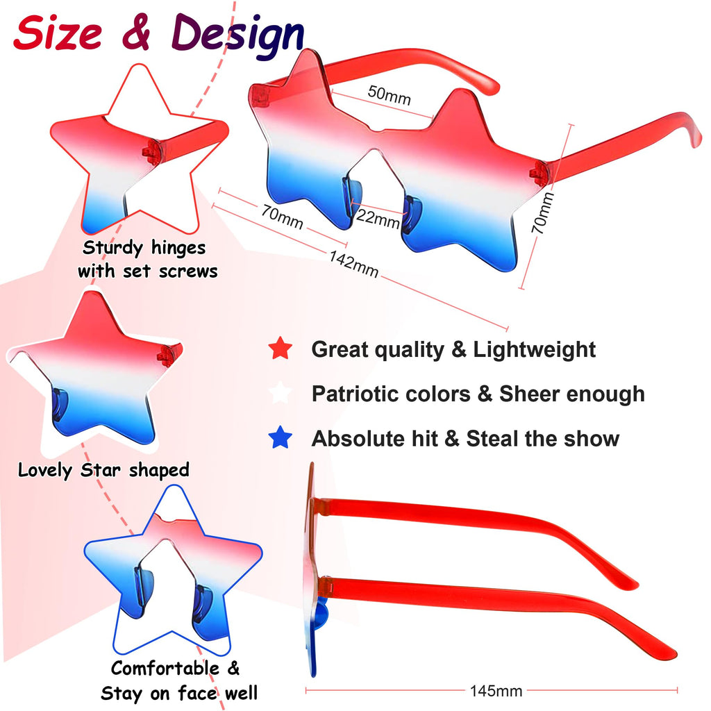 Pair Star Sunglasses for Women Men, Patriotic Rimless Star Shaped Sunglasses U