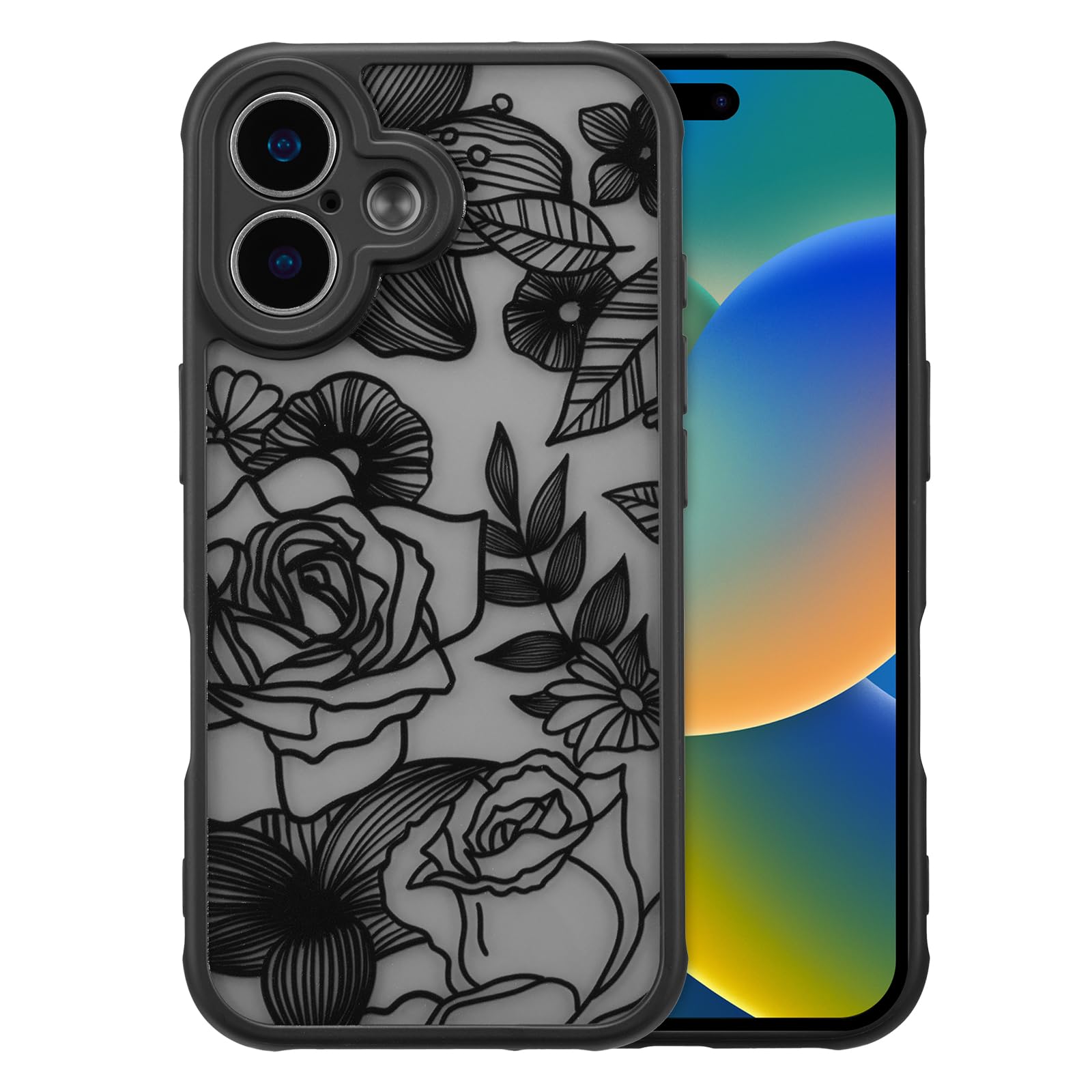 iPhone 16 Case, Floral Rose Cute Phone Case for Women Girls Aesthetic Patter