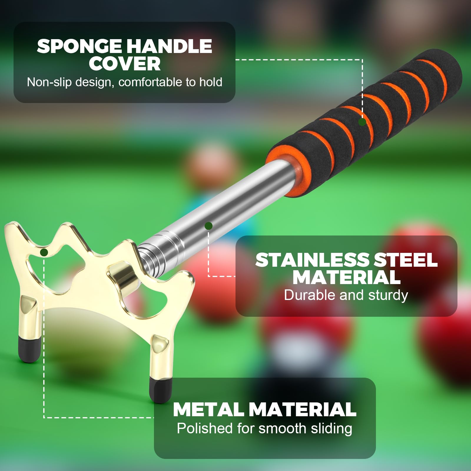 Pool Bridge Stick, Professional Retractable Pool Cue Bridge with Removable Brass